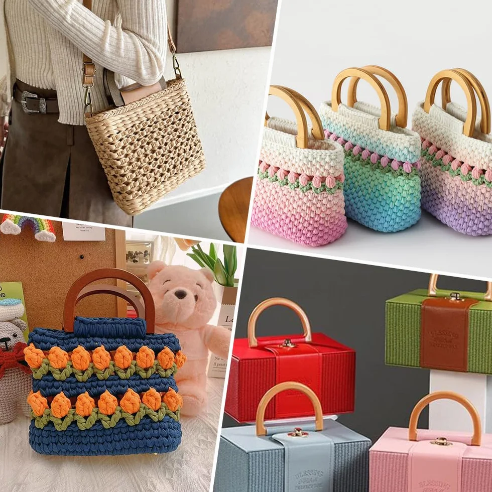 Asas para Bolsos de Madera en Forma de D, 4 Piezas