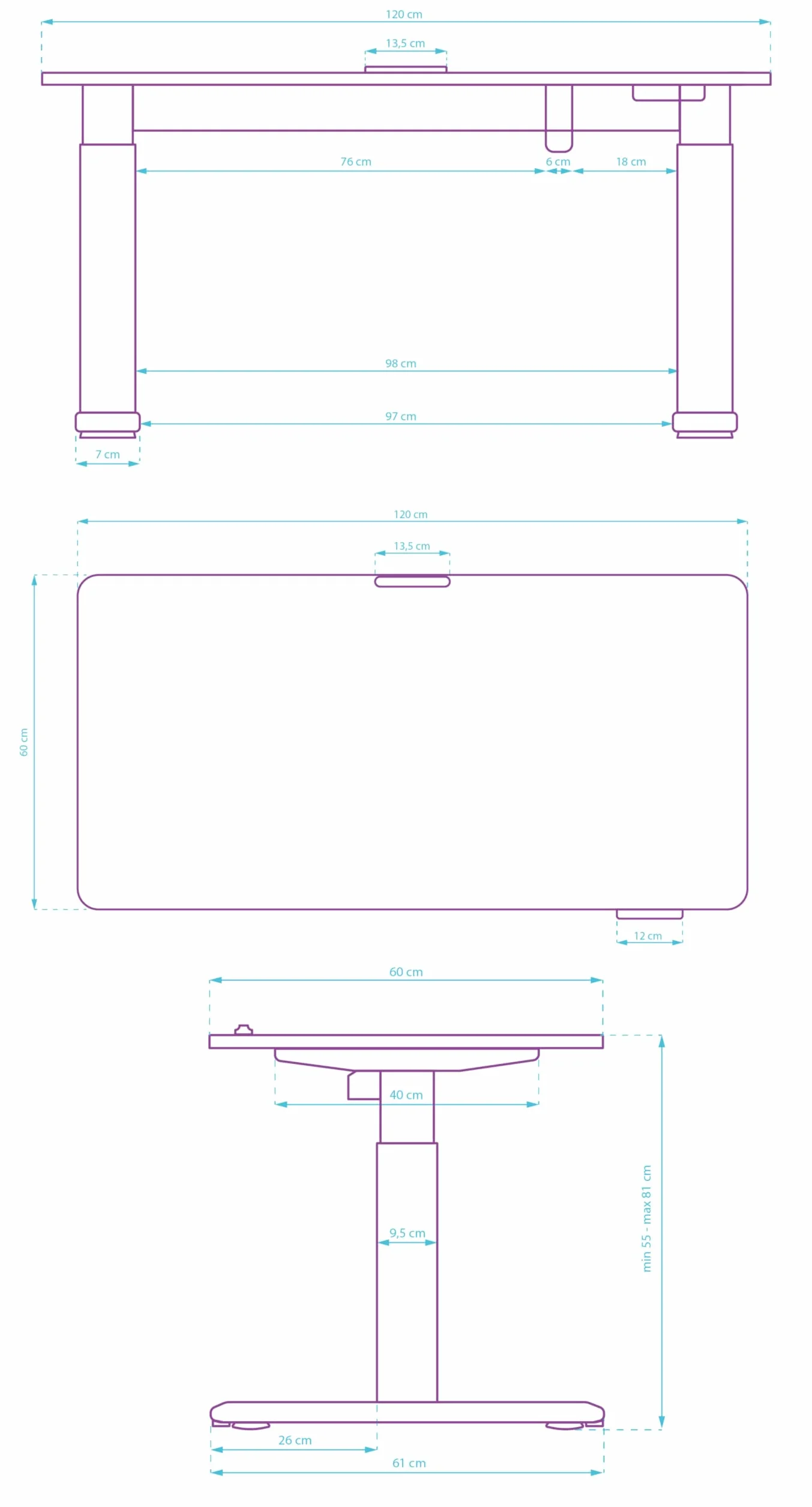 Ultradesk Escritorio Infantil Eléctrico Regulable en Altura Pulsar 120x60x55-81cm Negro