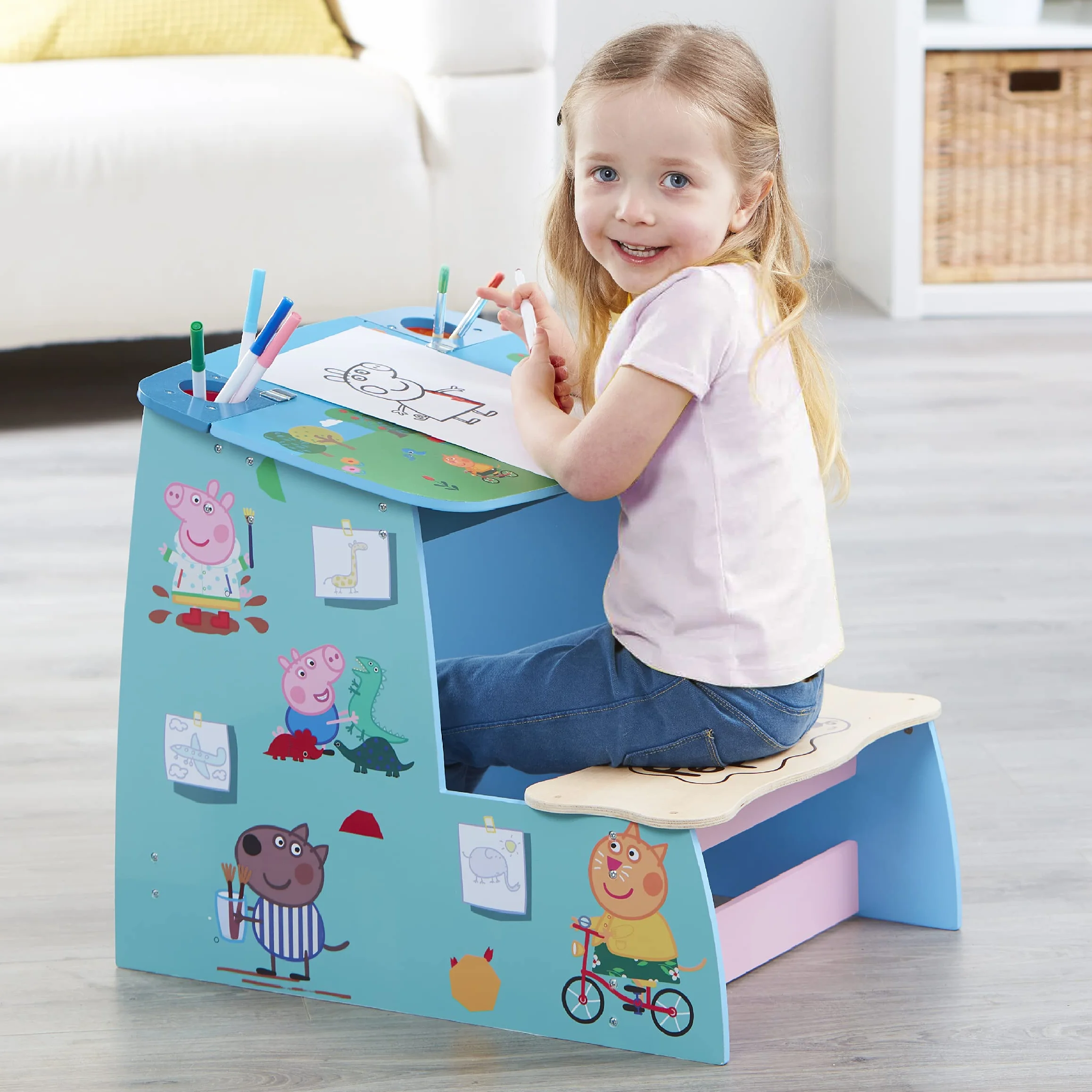 Peppa Pig Wooden Play Desk with Chalk Board and Storage Compartment FSC Certified