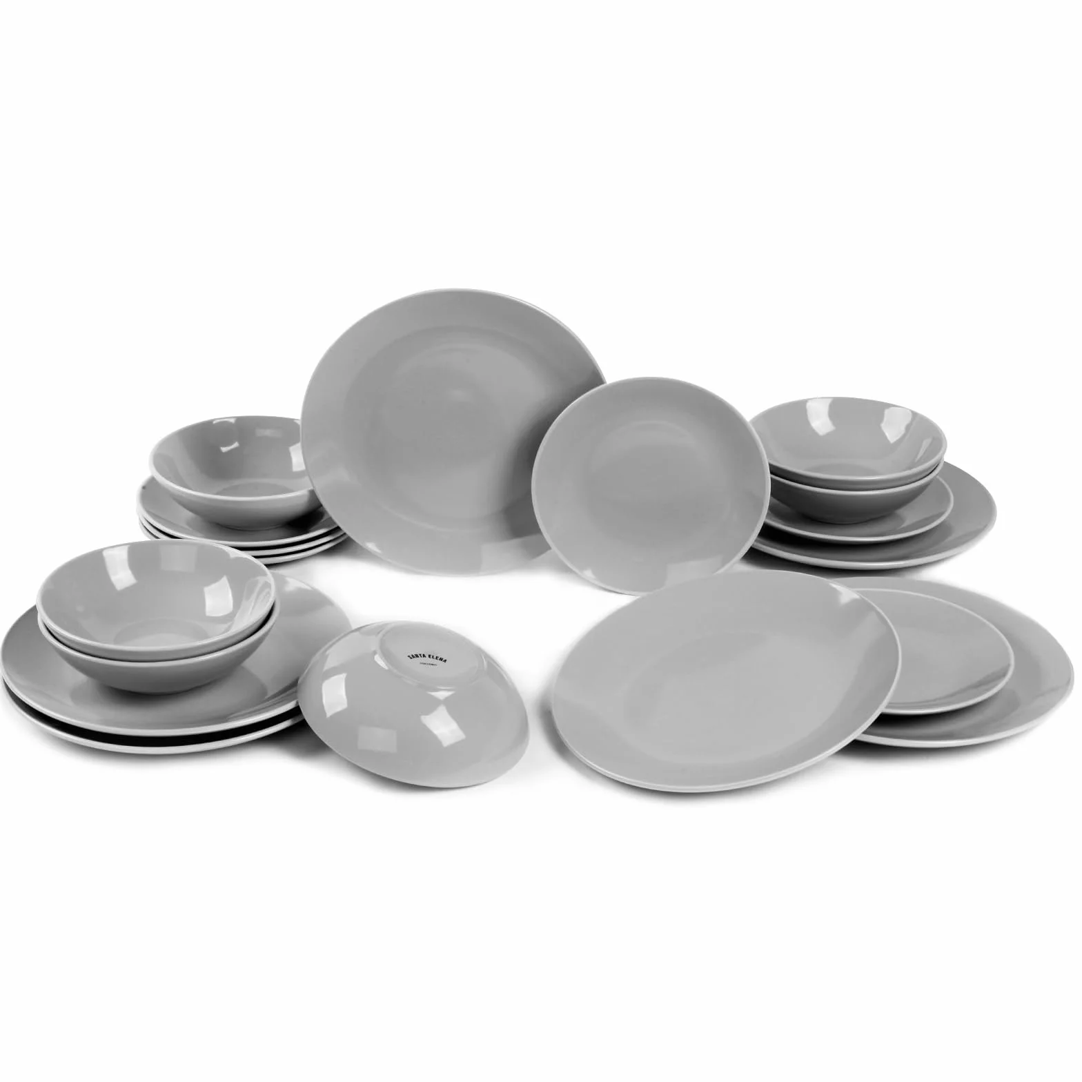 Vajilla Ceramica Santa Elena 18 Piezas Modelo Luna - Color Gris- Servicio para 6 Personas - Apta para Lavavajillas y Microhondas - Resistente Manchas y Arañazos - Diseño Ergonómico - Limpieza Fácil.