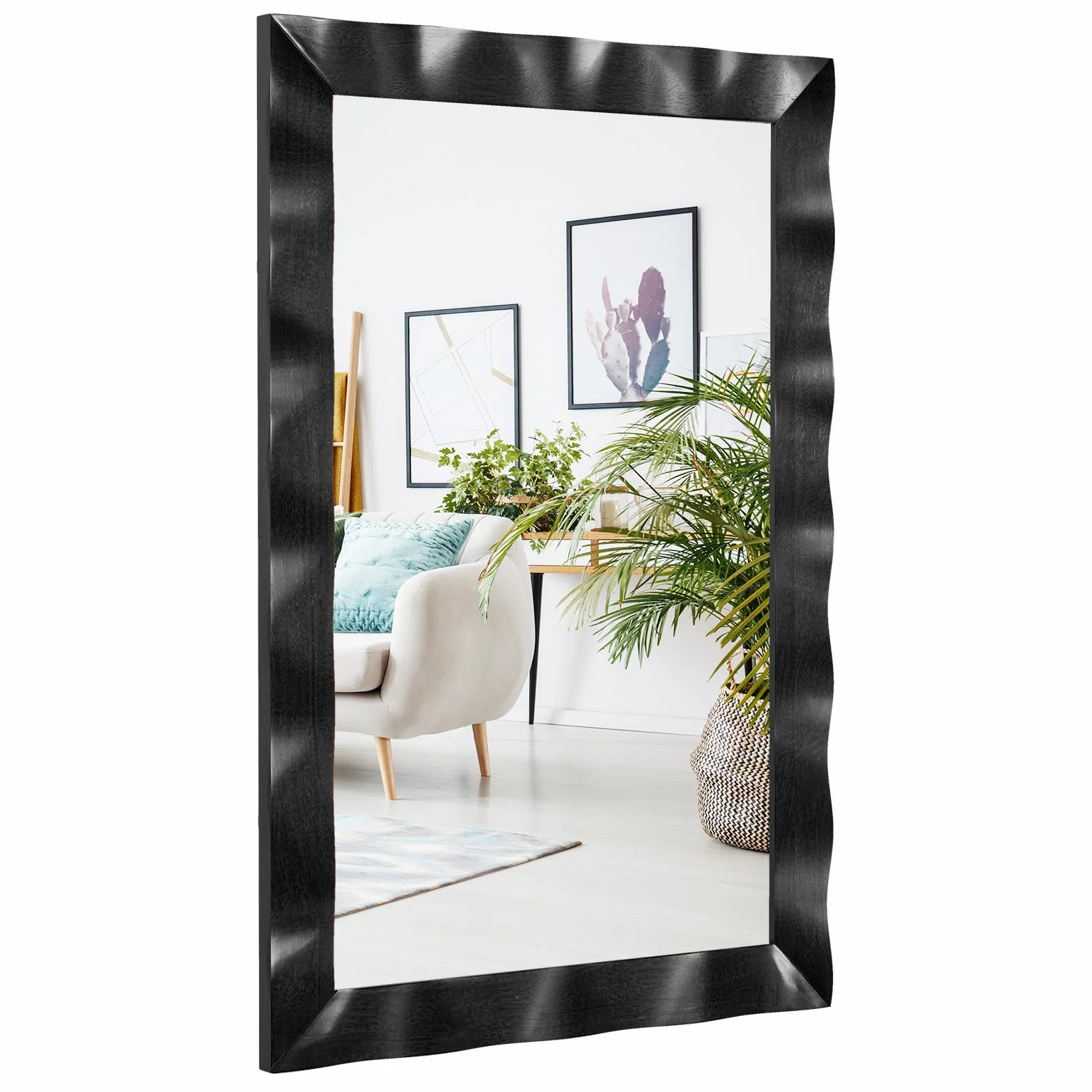 LIFEZEAL Espejo de Pared, 106x71,5 cm, Espejo Decorativo con Marco de Madera de Caucho, Espejo Rectangular para Dormitorio, Pasillo, Entrada (Negro)