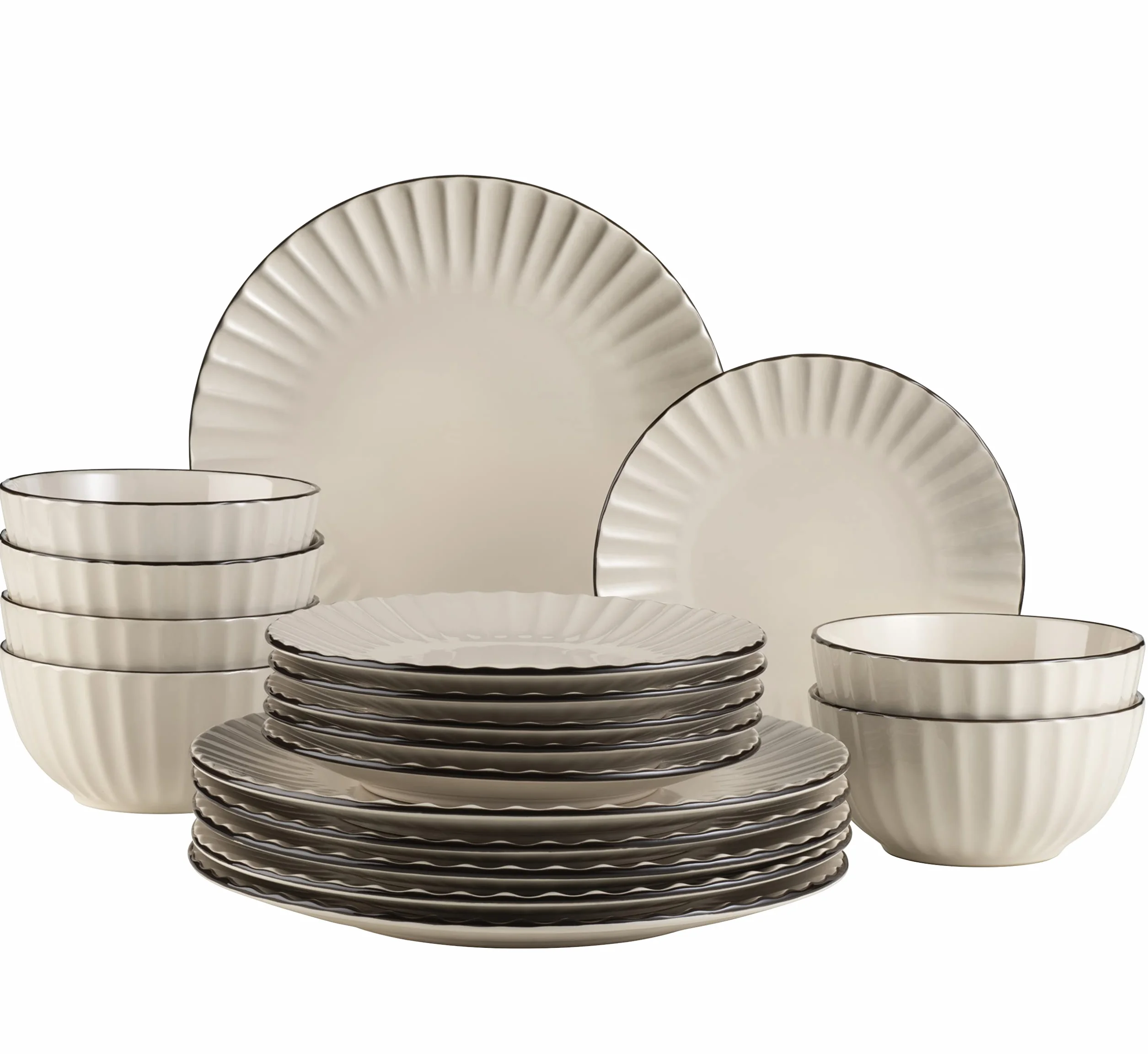 MÄSER Osita 931967 Serie Retro - Vajilla para 6 personas con forma de onda, 18 piezas, con plato llano, plato de postre y cuenco de cereales, juego de vajilla, gres, color crema