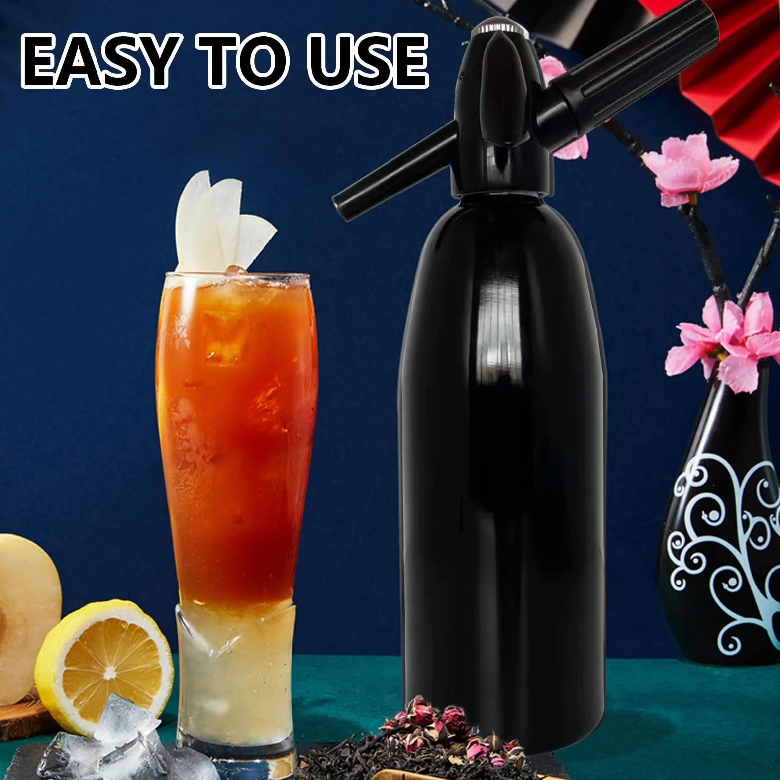Sifón de Soda, Máquina Para Hacer Soda de 1L Máquina de Aluminio Para Hacer Soda con Limón Minimáquina Portátil Para Hacer Agua con Gas Y Soda Para Bebidas Carbonatadas Jugos Limonada Y Cócteles