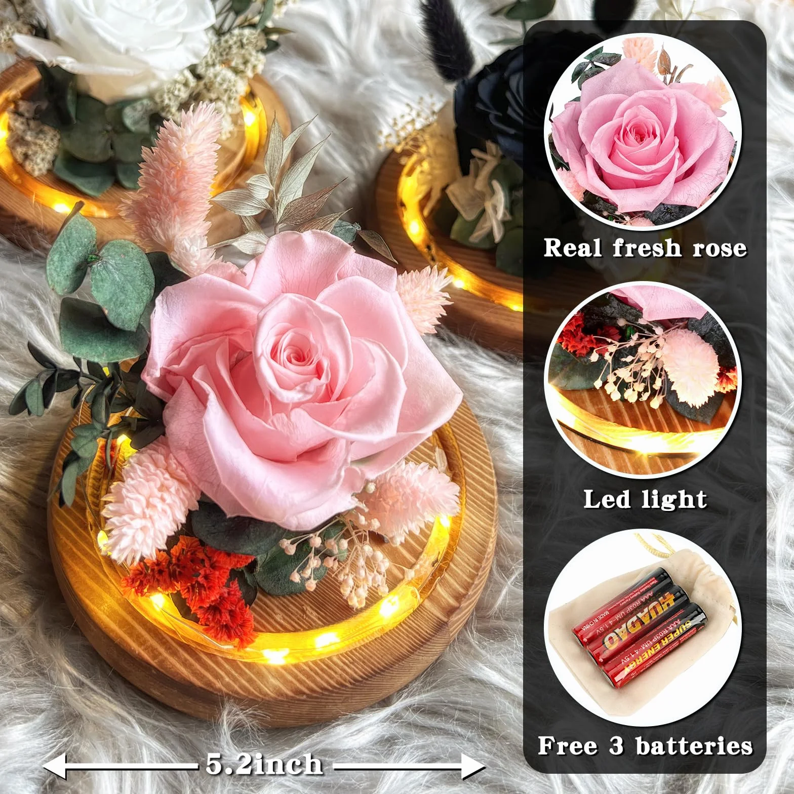 Regalo Flor Regalos de flores preservadas para mujeres, rosas preservadas rosas en cúpula de cristal, arreglos florales de rosas reales, flores para siempre para mamá, regalos de cumpleaños para
