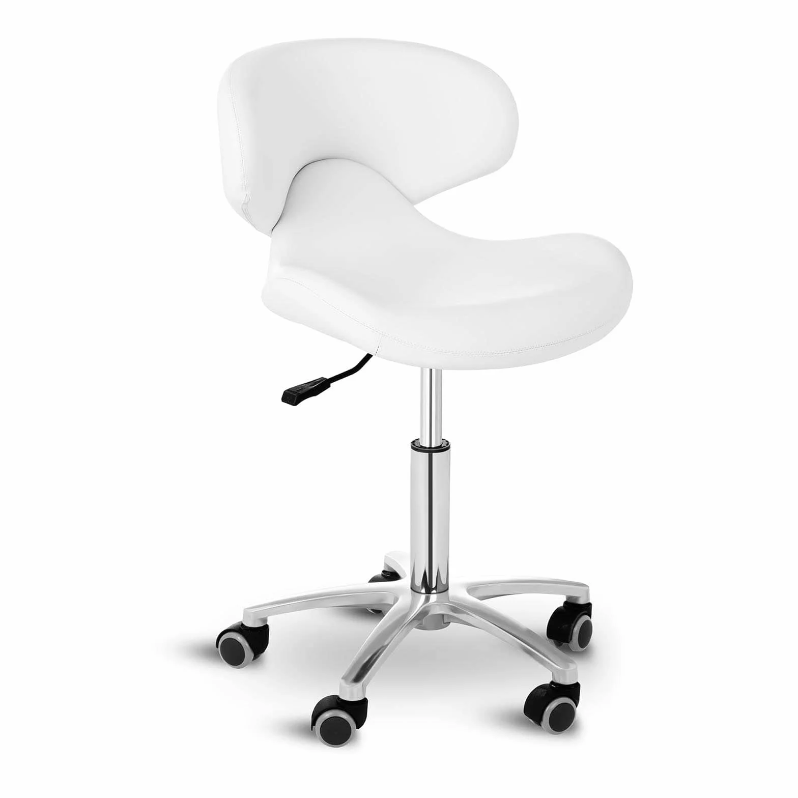 Physa Taburete con Ruedas Y Respaldo para Estética Physa Andria White (Cuero Sintético Blanco, hasta 150 Kg, Altura del Asiento: 45-59 cm)