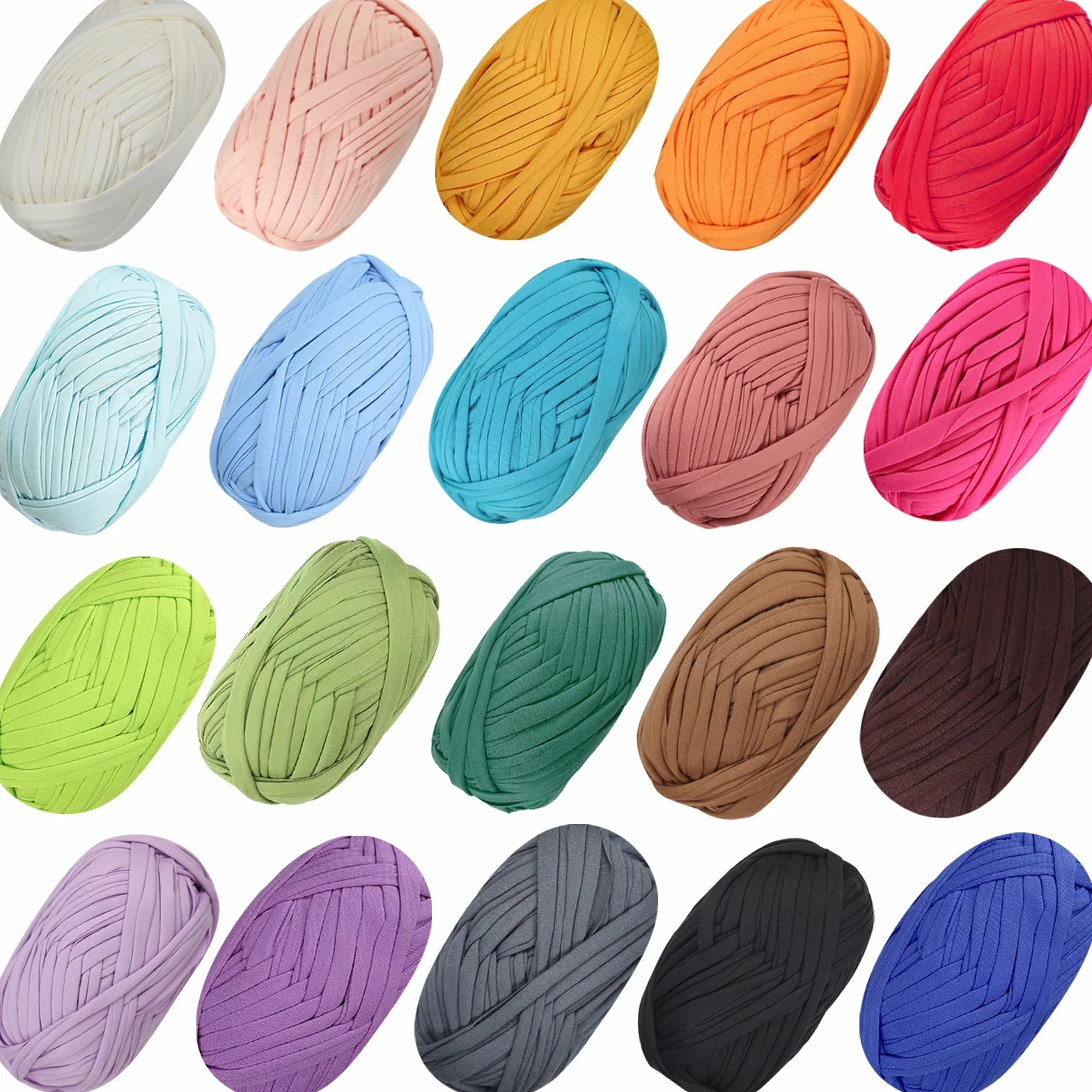 20 unidades de hilo elástico para camiseta de ganchillo para tejer DIY, hilo de espagueti, hilo de punto grueso para mano DIY bolsa manta almohada proyectos de ganchillo decoración del hogar