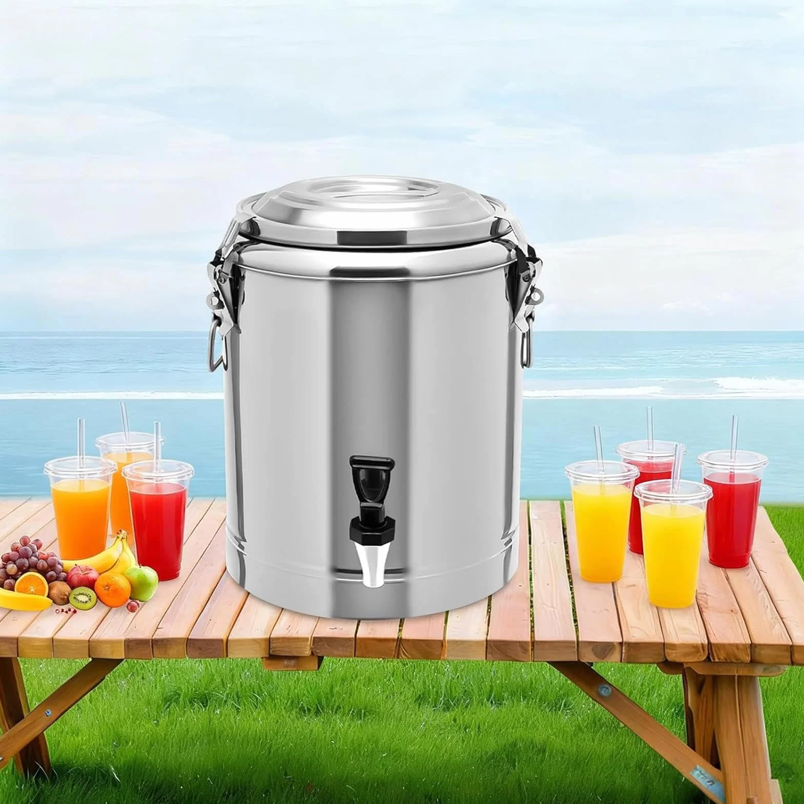 Dispensador De Bebidas Acero Inoxidable Aislado Grande | Dispensador Grande de Bebidas Frías y Calientes Para Café Té Limonada Caliente Y Frío Hogar Picnic