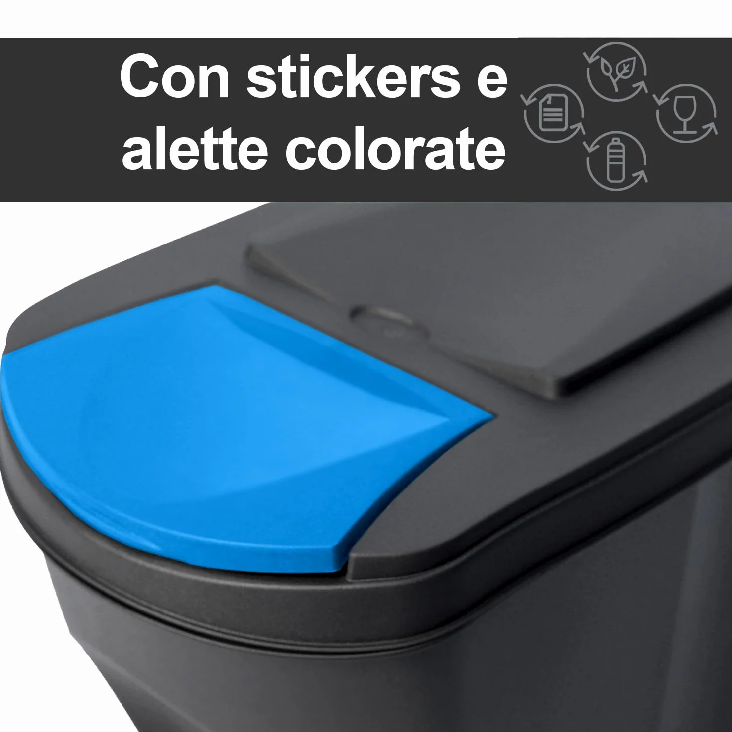 Juego de 4 cubos de basura Sortibox | Negros | Apilables | Reciclaje diferenciado | de plástico | 140 litros (4 x 35 L) | para casa interior