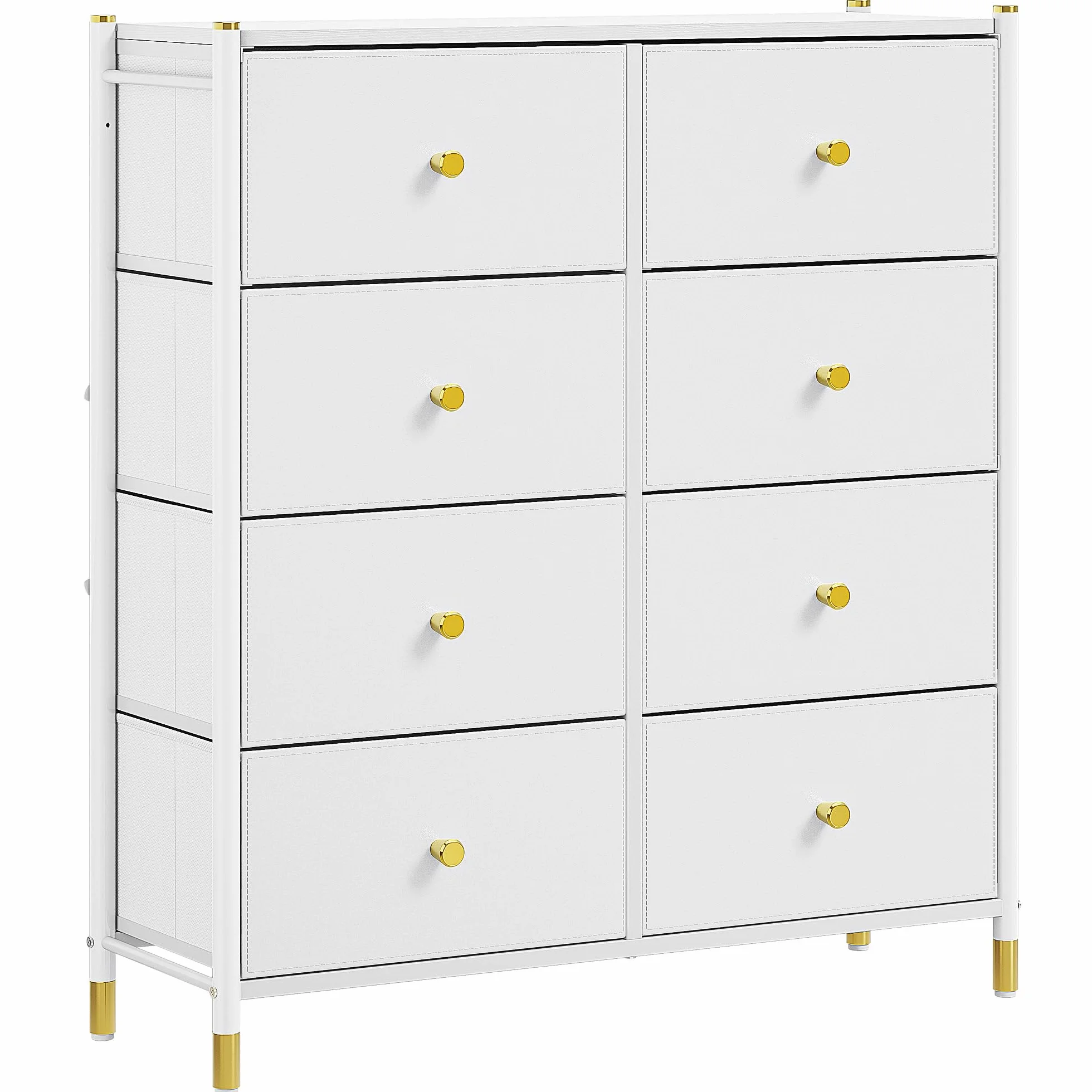 YITAHOME Cajonera para Armario, Cuero PU, Cómoda Dormitorio 8 Cajones, Cajones de Tela con Parte de Madera, Cajas organizadoras para armarios, Dormitorio, Pasillo, Blanco