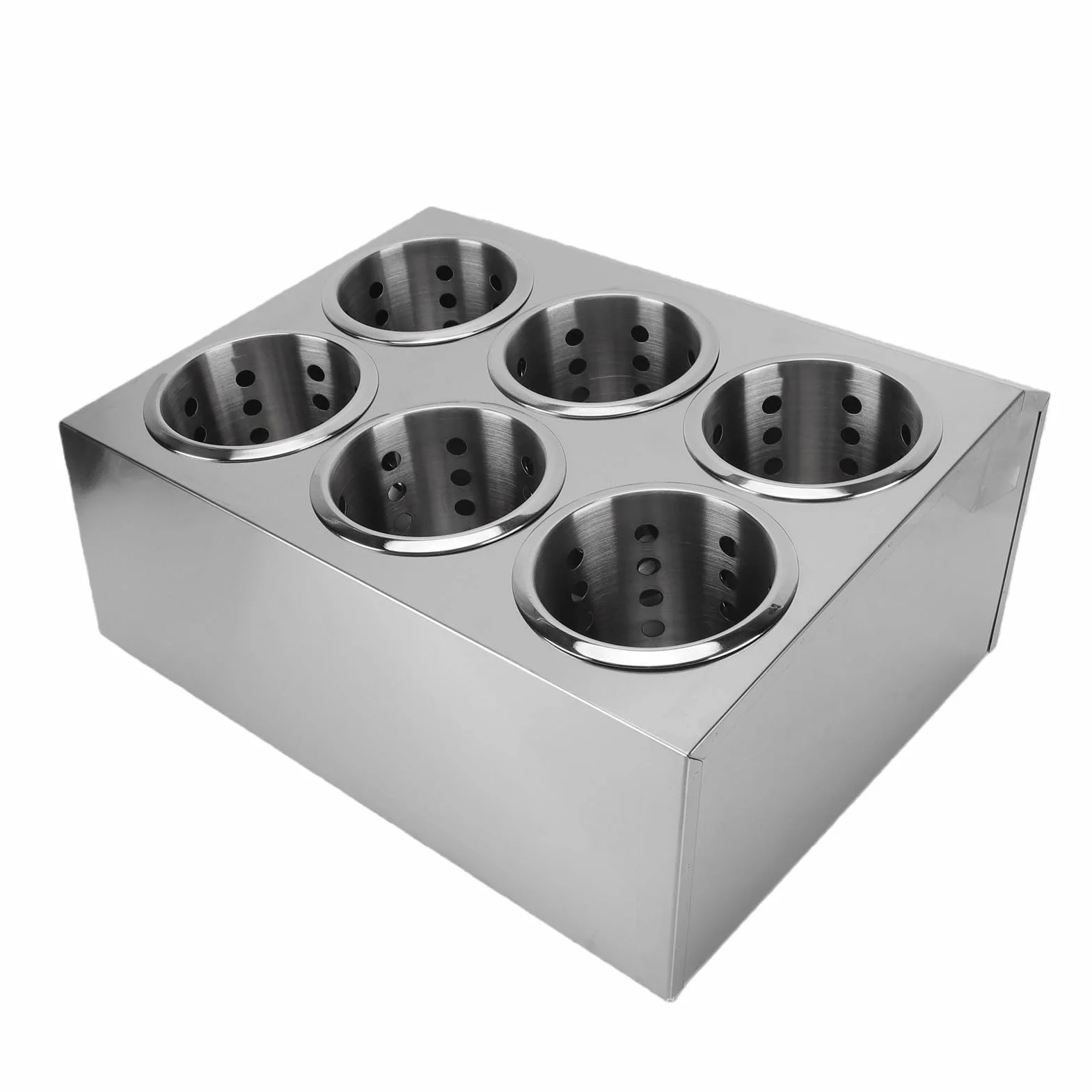 Soporte para Utensilios de Acero Inoxidable, Organizador de Cubiertos de 6 Compartimentos con Orificios Perforados y Base Antideslizante para Almacenamiento de Cubiertos de Cocina