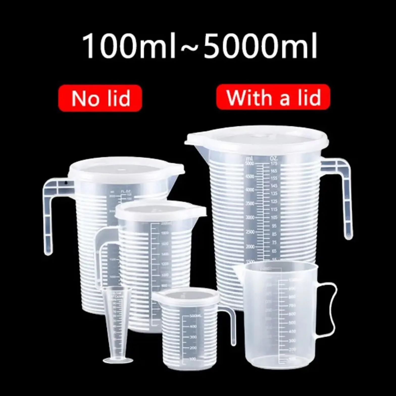 Jarra medidora Vaso medidor graduado de plástico 3 piezas, vaso mezclador transparente gran capacidad con tapa, laboratorio for cocina y repostería(2000ml)