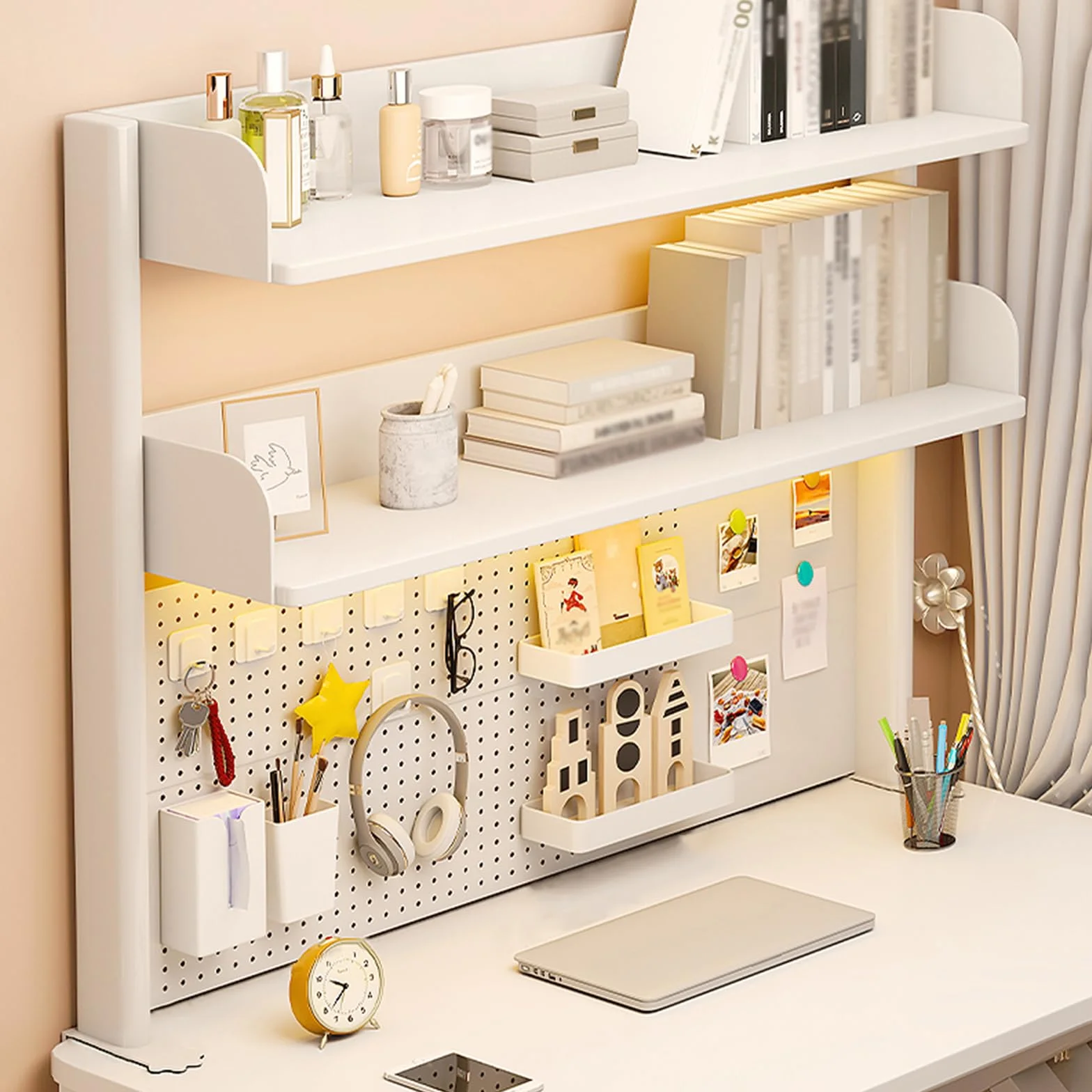 Estante de Escritorio Ajustable con Abrazadera, estantería de Escritorio, Organizador de Escritorio de Madera Estante de exhibición para el hogar y la Oficina (B, 60cm)