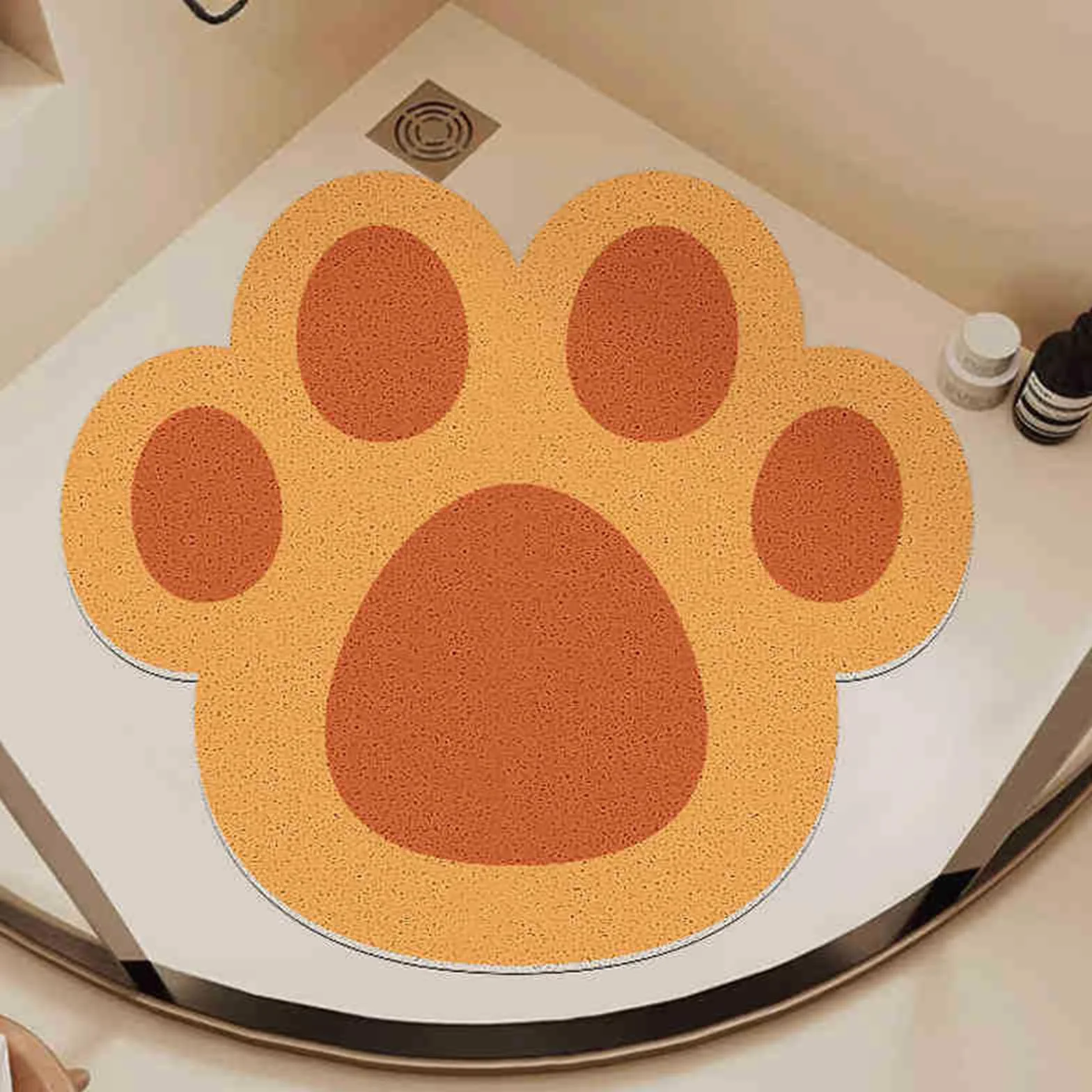 Alfombra de Bañera Antideslizante, Huella de Gato Suave PVC Lufa Alfombras Ducha con Drenaje, Secado Rápido Almohadillas para Bañera, Baño, Cuarto de Lavado (Naranja Oscuro,100x100cm)