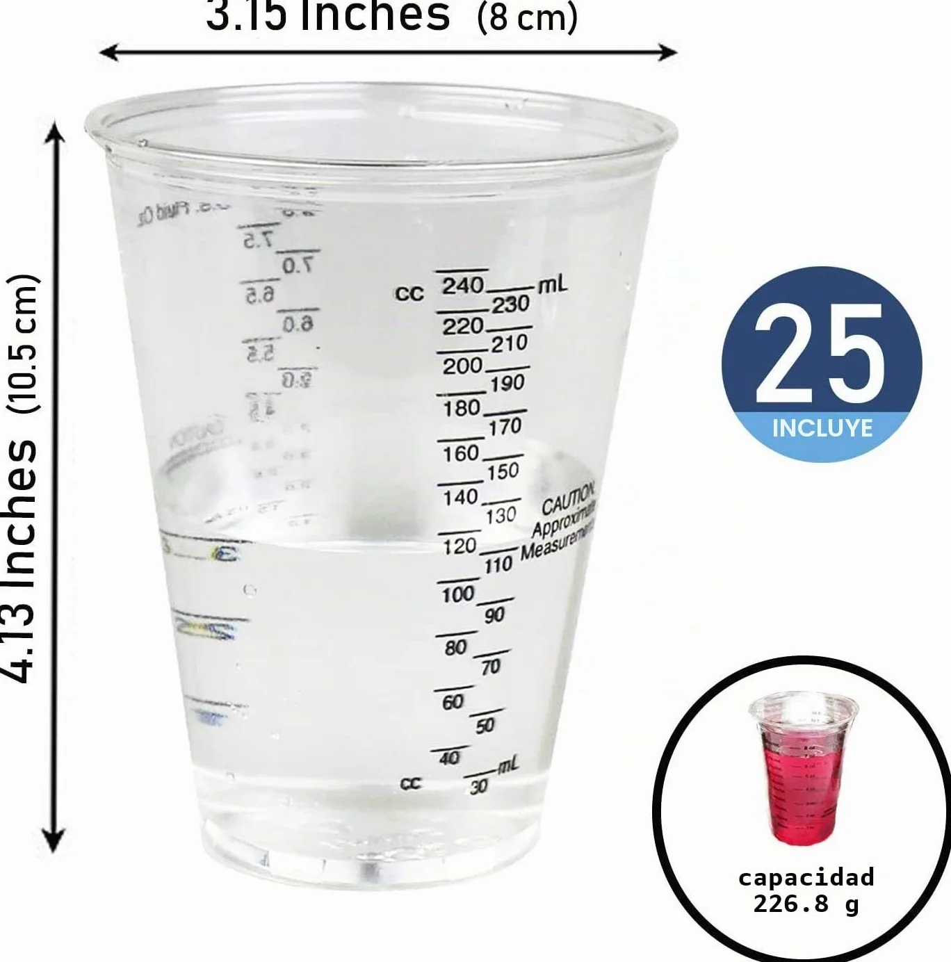 CANOPUS Vasos Medidores Pintura 25PC 300cc Plastico Epoxi Resina