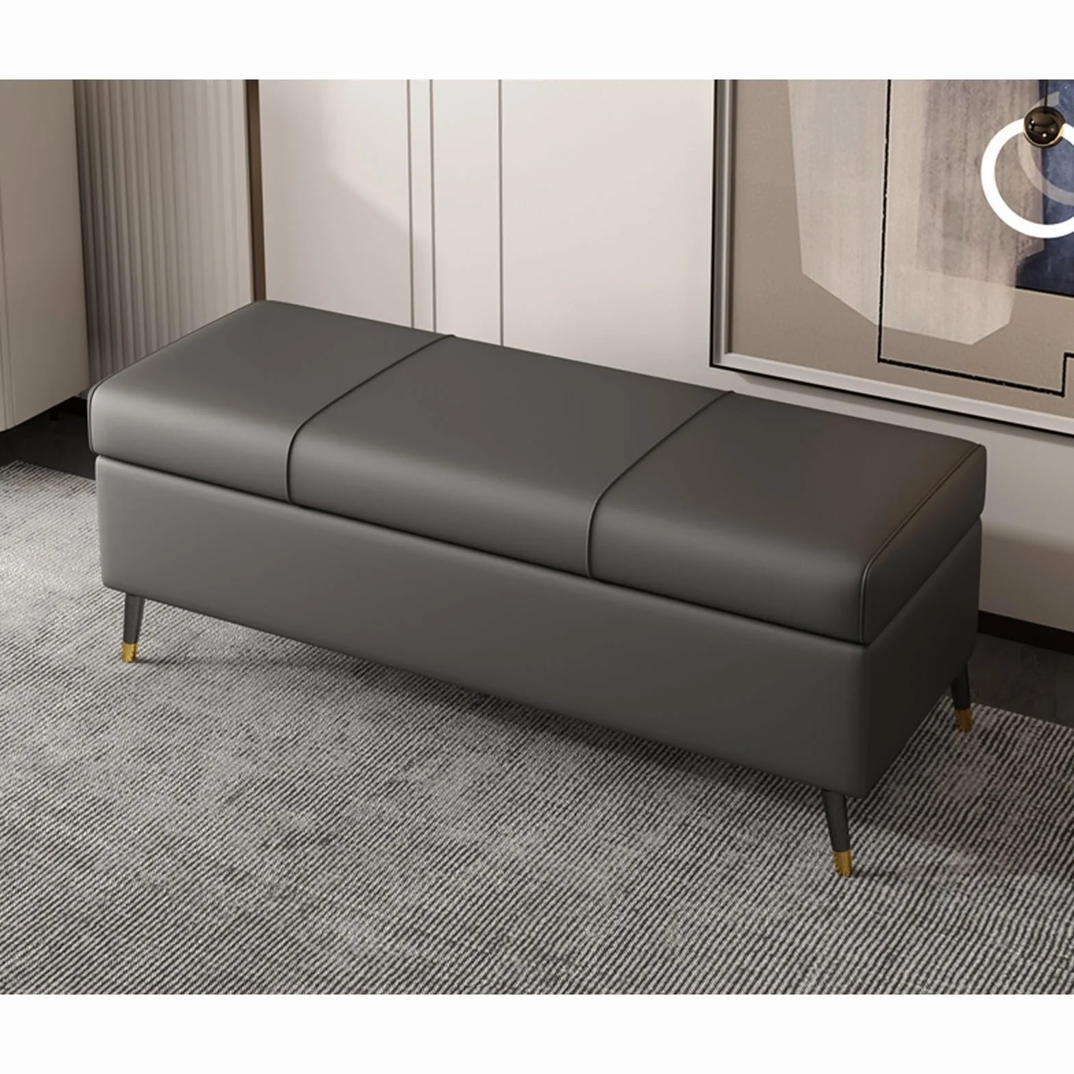 LUUYYI Otomana extra larga de piel sintética blanca con almacenamiento, elegante mueble rectangular de piel sintética para sala de estar y dormitorio, ideal para pies de cama S (gris-c-100 cm)