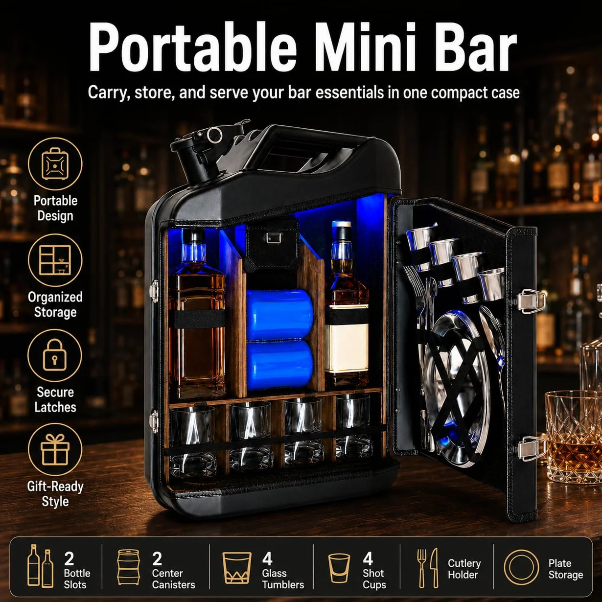 TsoLay Juego De Mini Bar De 20 litros, Mueble Bar Portátil para Whisky con Construcción Robusta, Mueble Bar Móvil para Bares Domésticos, Regalo para Hombres, Padres, Maridos, Novios