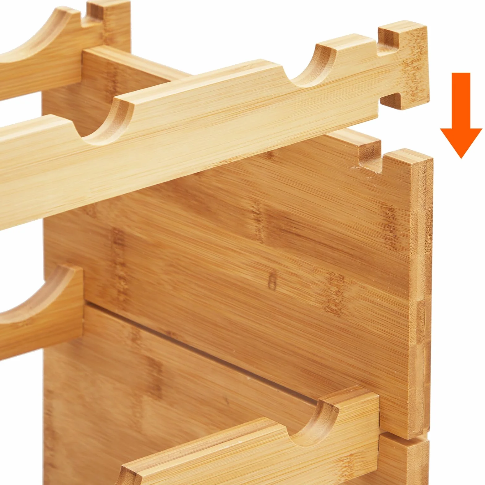Estante modular apilable de bambú para vino – 6 niveles, capacidad 48 botellas, diseño estable para suelo o encimera, organizador de madera para bar y gabinete, 76x26x76 cm, capacidad: 48 botellas
