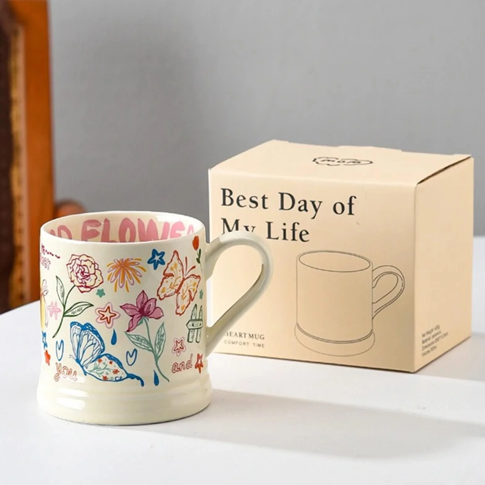 Tazas con Estampado de Flores, 2 uds., 370ml, Taza de café Creativa, Taza for Beber, Desayuno, Leche, Zumo, Grafiti Bonito, Taza de Agua for el hogar para Café y Leche