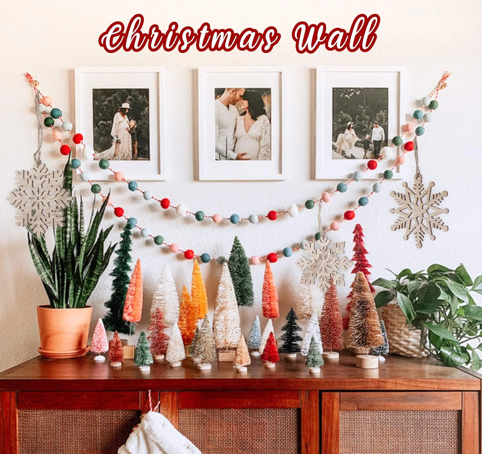 Adornos de Madera Navidad Copos de Nieve 18pcs Colgante Decoración Rústica