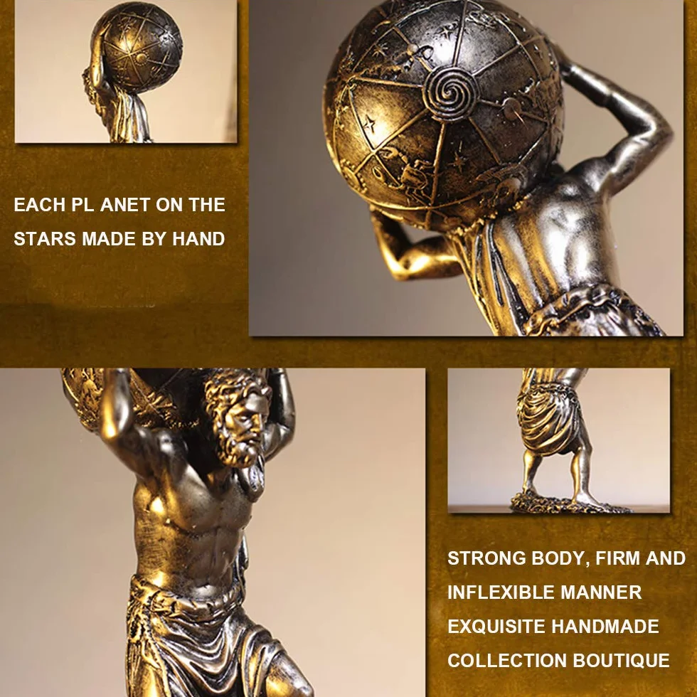Estatua del Atlas, Bronce Titán Griego Atlas llevando la Estatua del Mundo Dios Romano del Cielo y Escultura Astronómica