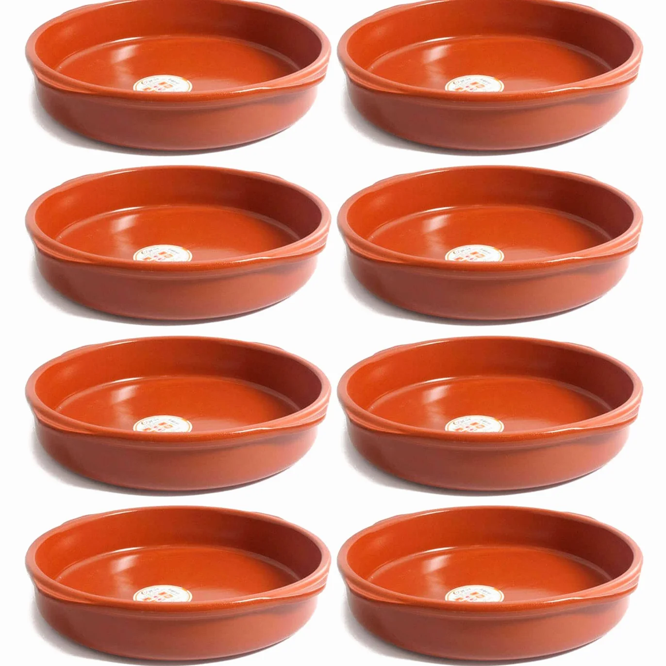 Acan Tradineur - Pack de 8 Cazuelas Redonda de Barro - Apta para vitro y Horno - Ideal para guisos y asados caseros - Ø 40 cm