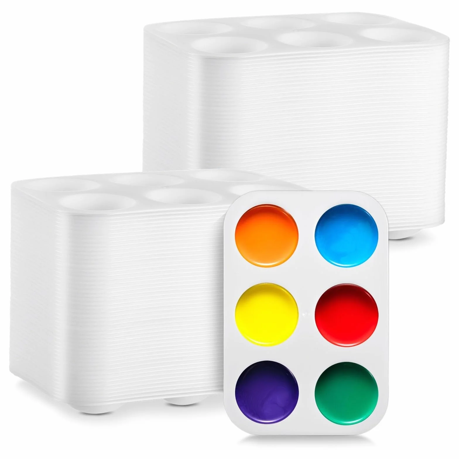 100 paletas de mezcla de pintura blancas de 6 pozos, bandejas rectangulares para proyectos de arte de aceite, acrílico, acuarela