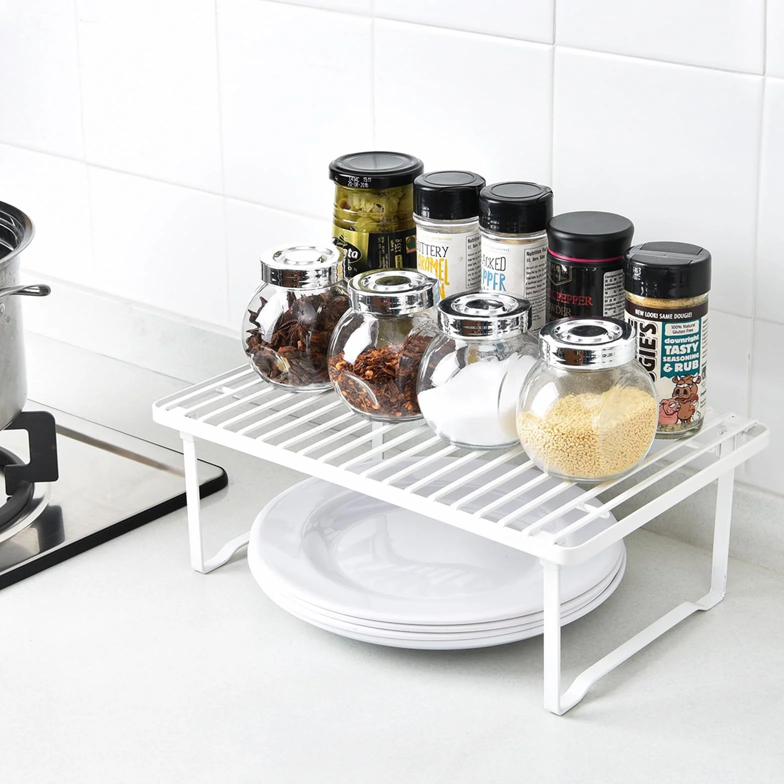 Amazon Basics Estantes de cocina apilables para almacenaje, Blanco, 20.3 x 31.6 x 11.4 cm