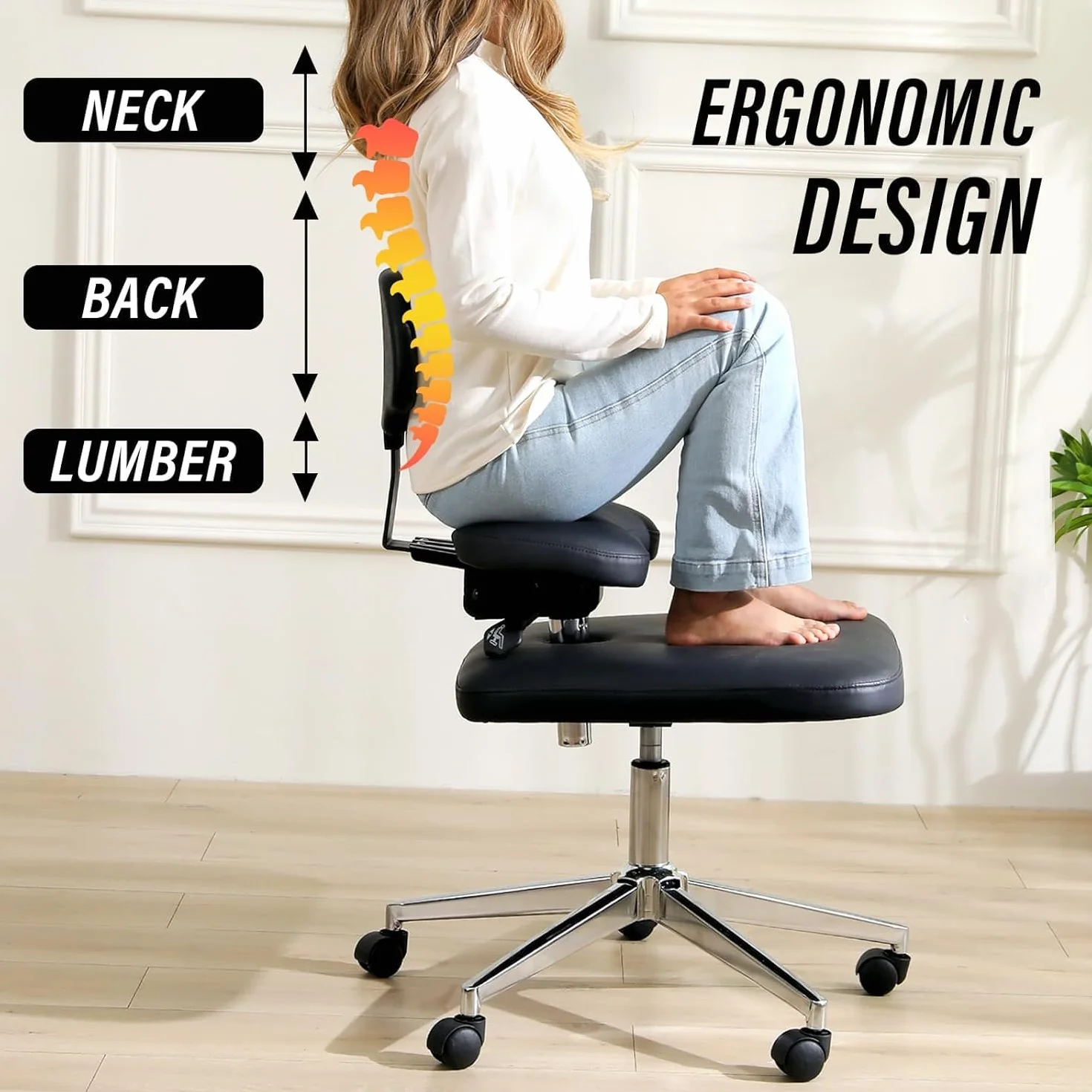 Silla de meditación para oficina o hogar, silla de rodilla con soporte lumbar y ángulo de inclinación ajustable, silla de yoga ADHD para adultos (negro)