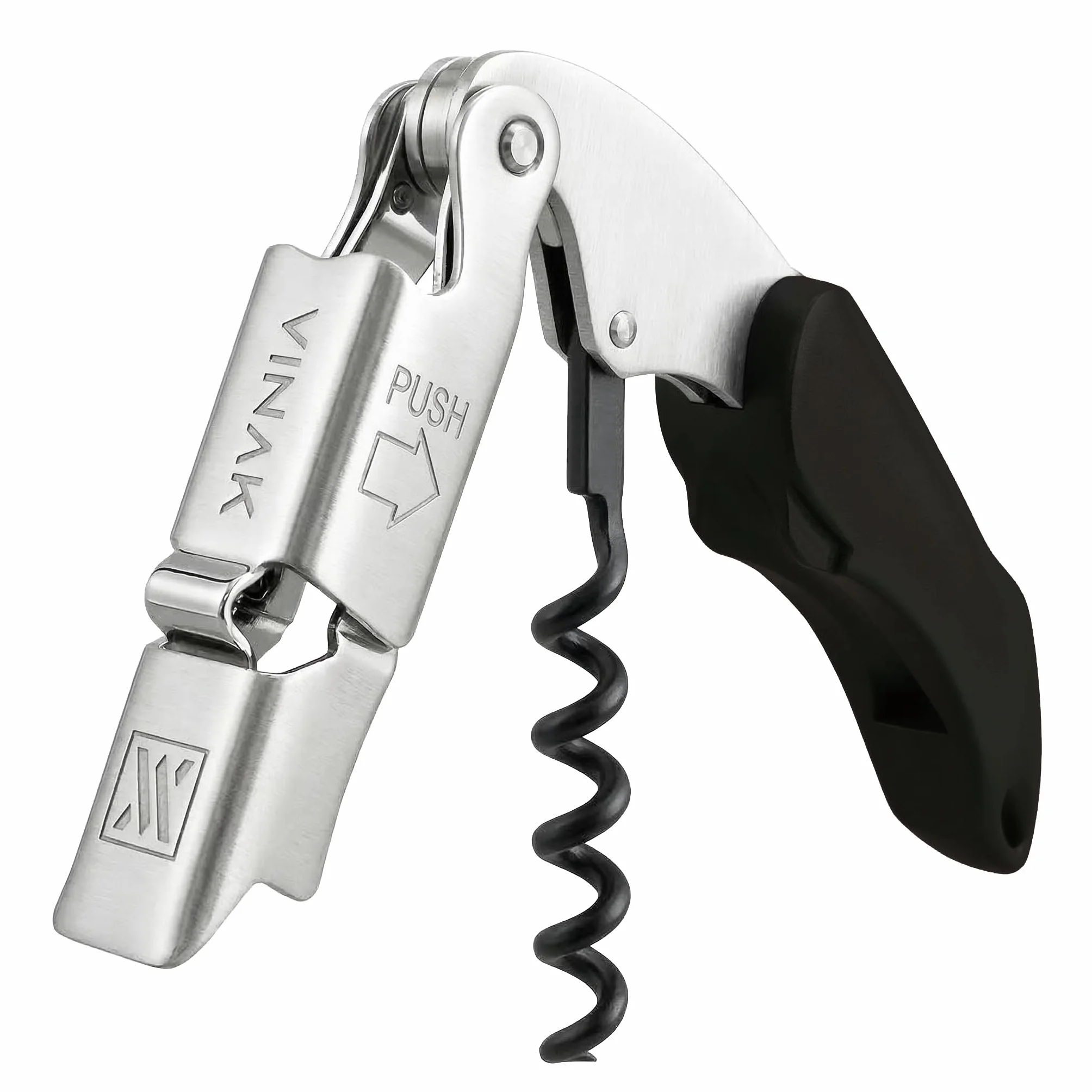 Sacacorchos Camarero Profesional XPERT Negro Acero Inoxidable Doble Apoyo Articulado Abrebotellas