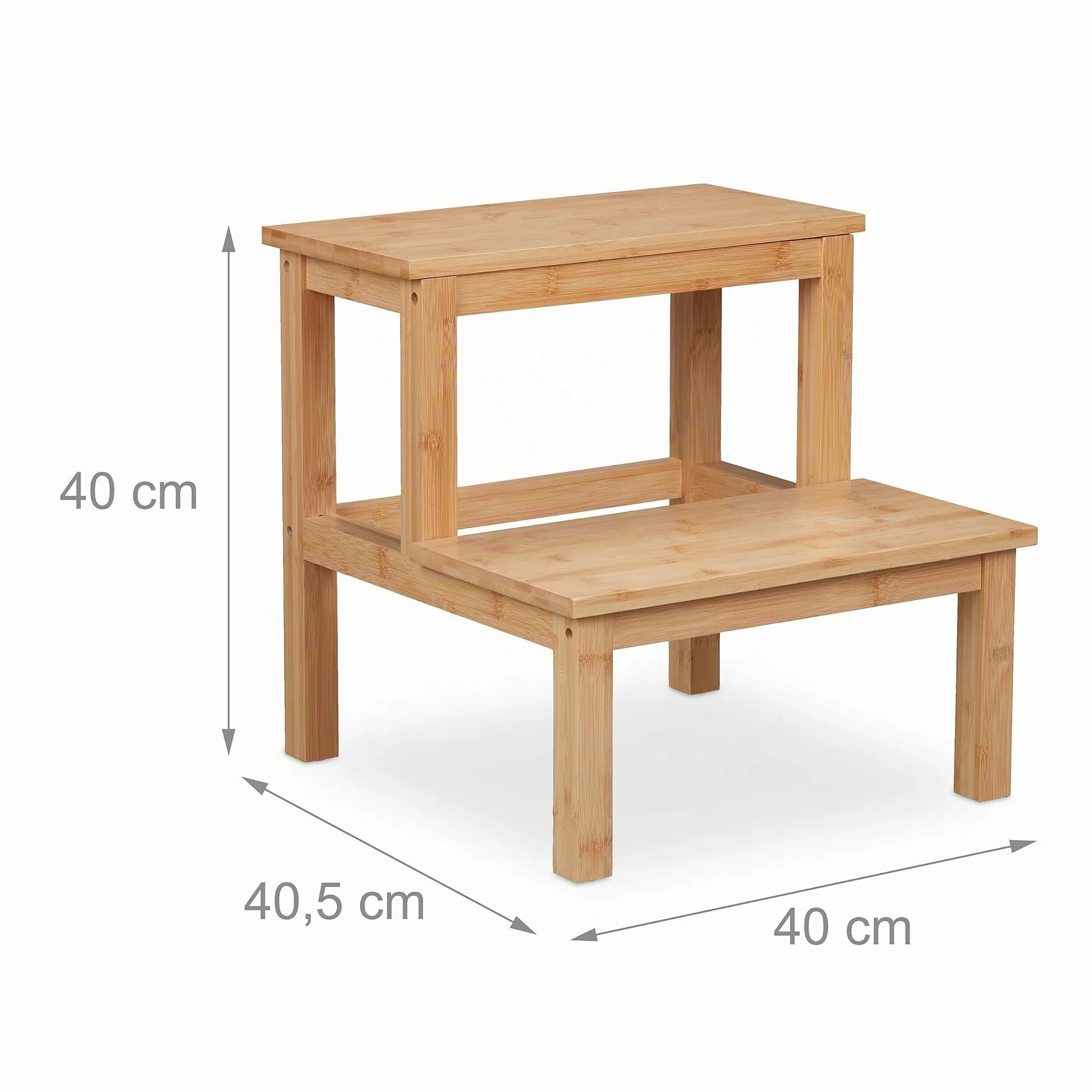 Relaxdays Taburete 2 Escalones Bambú 100 kg 40 x 40 x 40,5 cm Natural