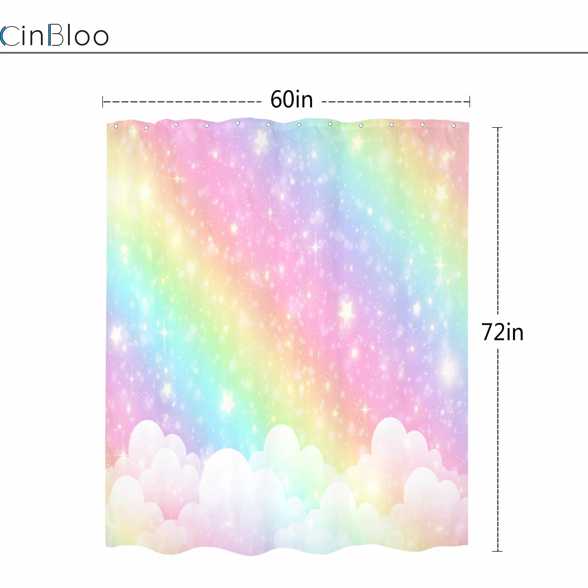 Cortina de ducha infantil arcoíris de 60 pulgadas de ancho x 72 pulgadas de alto, diseño de dibujos animados pastel con nubes y estrellas, juego de cortinas de baño estéticas, de tela,
