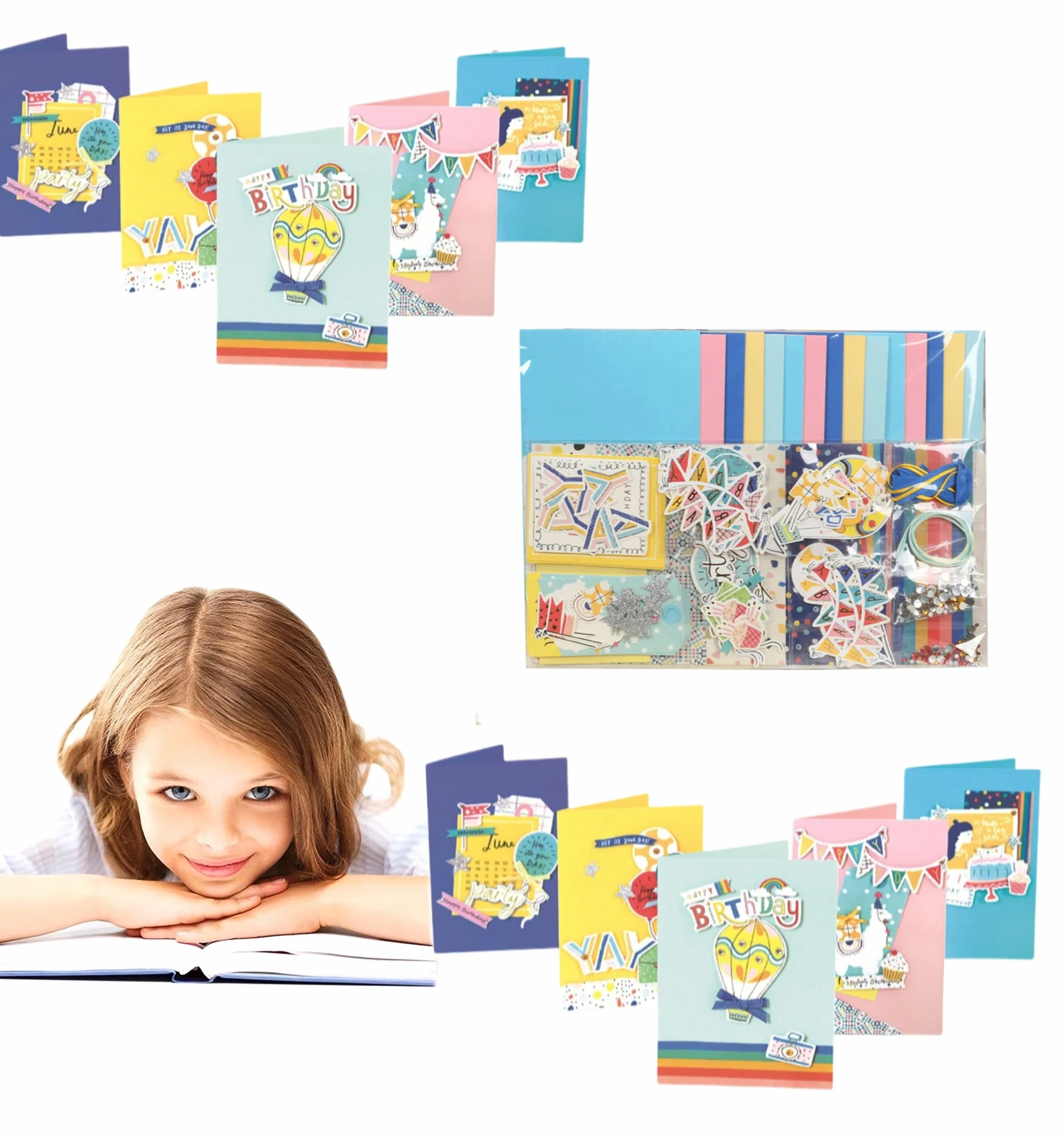 Kit completo de 15 tarjetas para adultos y niños. Incluye 15 tarjetas en blanco, sobres y decoraciones. Suministros de tarjetas de arte y manualidades para todas las ocasiones, tarjetas de