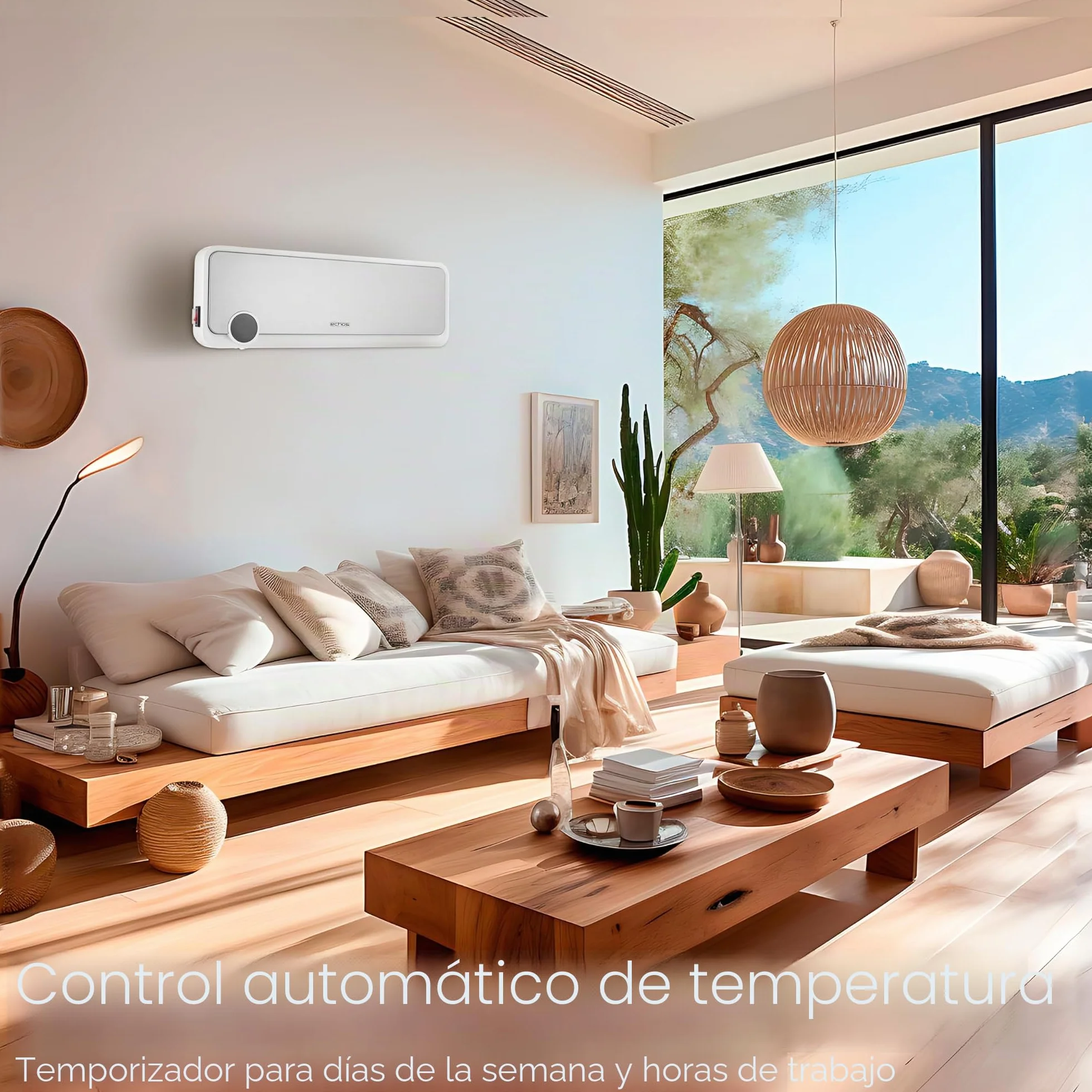 Echos Calefactor de pared | temporizador de 12 h | 2000 W | ahorro de energía | mando a distancia | elemento calefactor de cerámica | mini calefactor | 2 niveles de potencia | calentador rápido |