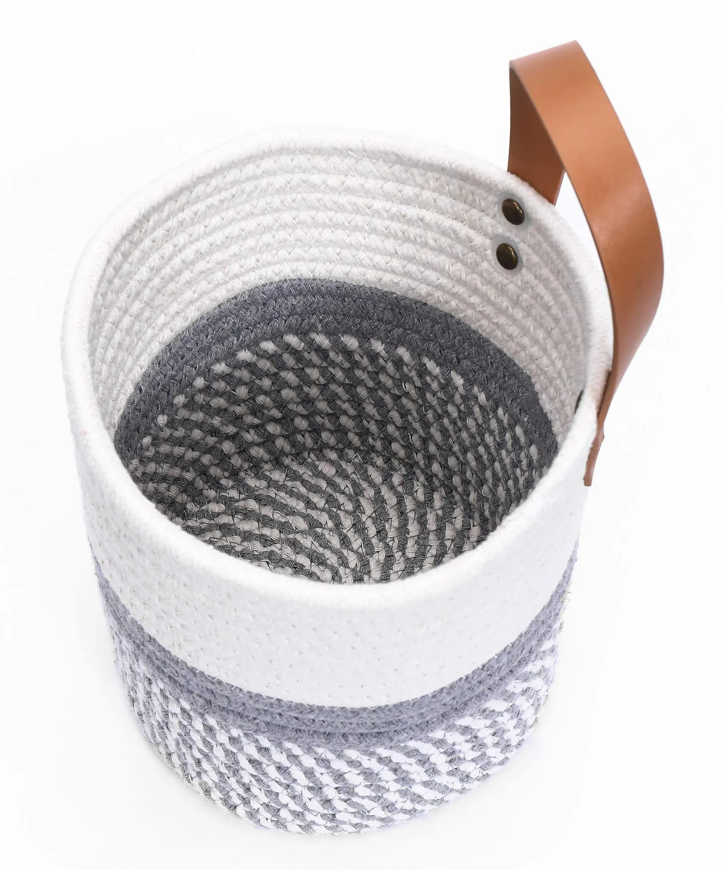 Cestas de almacenamiento para colgar en la pared – Pequeños cubos de almacenamiento de cuerda de algodón tejida – Cesta organizadora para plantas, toallas, juguetes – 16 x 17,78 cm (blanco y gris)