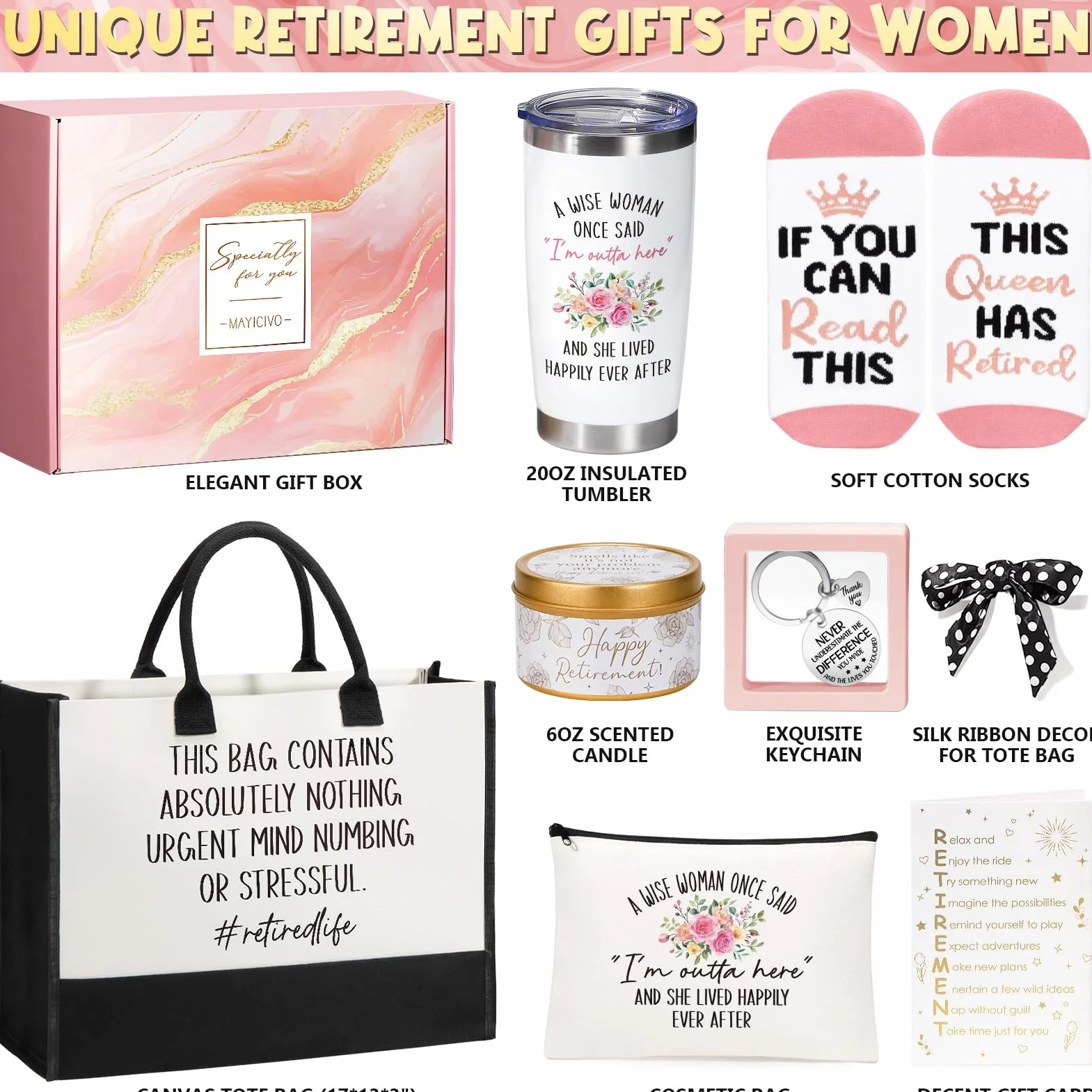 MAYICIVO Regalos de jubilación para mujeres 2025, los mejores regalos de jubilación para compañeros de trabajo, profesores, enfermeras, jefes, amigas, madres jubiladas