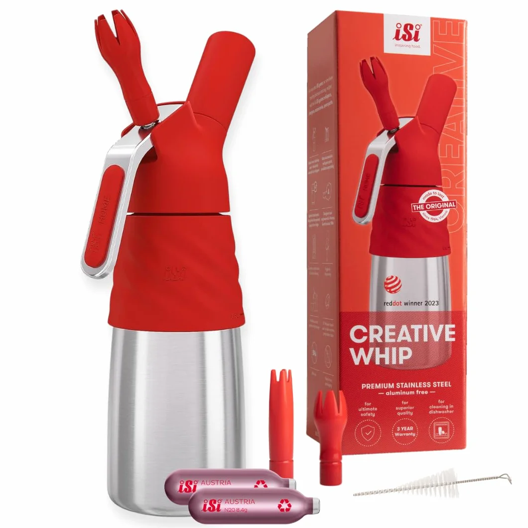 ILGGRO iSi Creative Whip - Botella y cabezal de acero inoxidable (0,5 L, revestimiento de silicona), color rojo