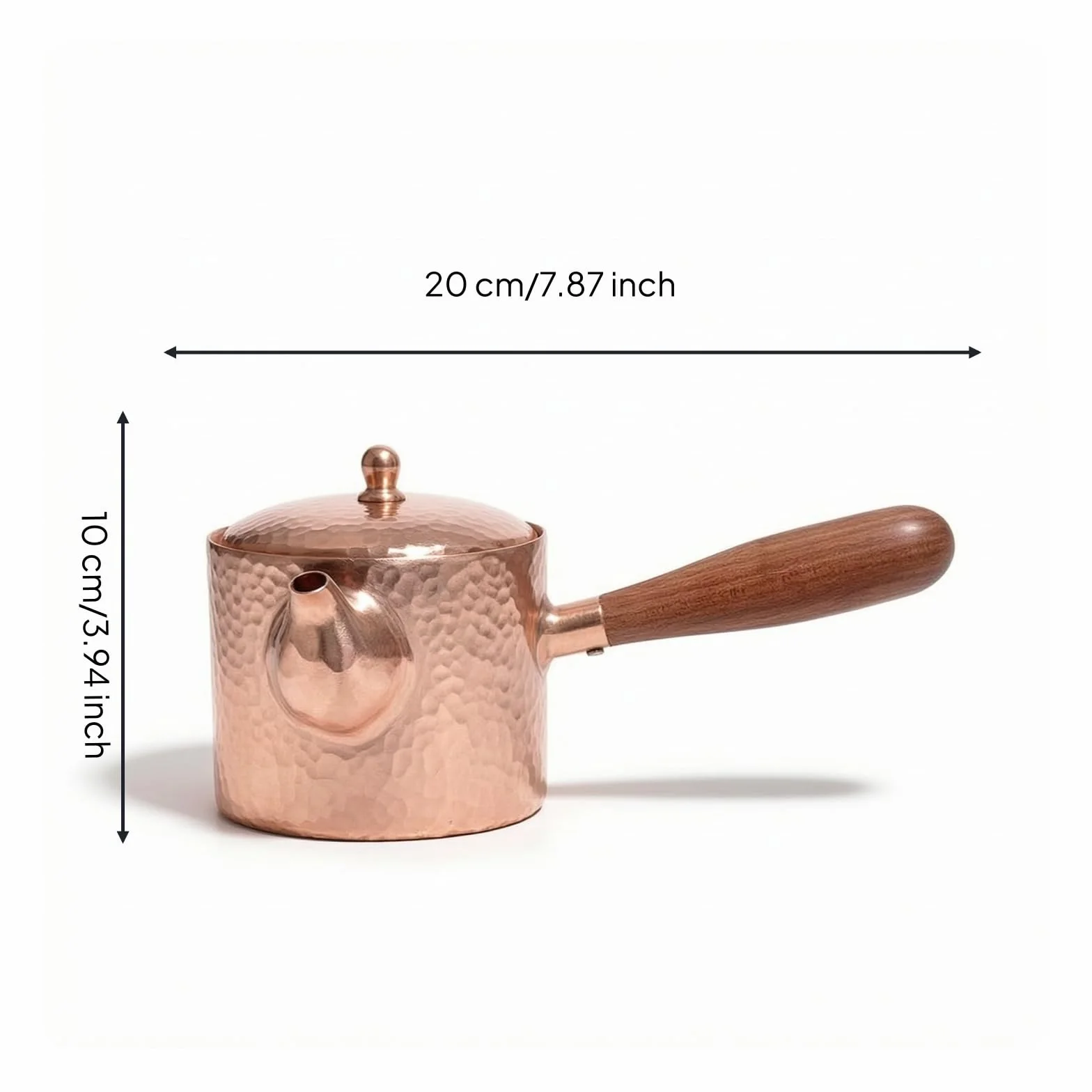 Tetera Cobre Estilo Clásico Tetera con Tapa Compacto Hervidor para Aficionados l Té, Mango De Madera