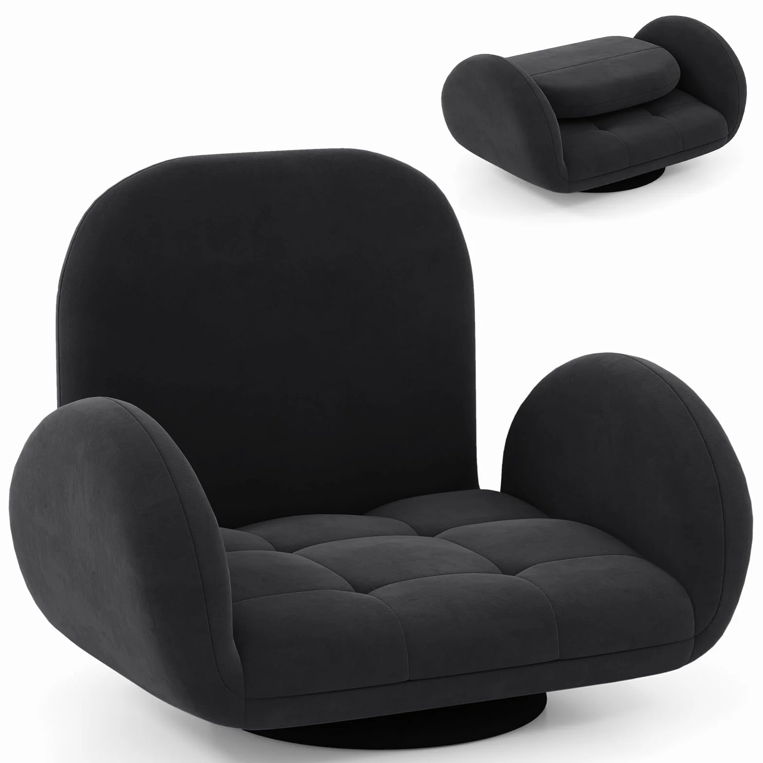COSTWAY Silla de Suelo con Base Giratoria 360°, Sillon Lectura con Respaldo y Reposabrazos Ajustable en Multiniveles, Sillón Sofá Perezoso Reclinable para TV, Lectura y Videojuegos (Negro)