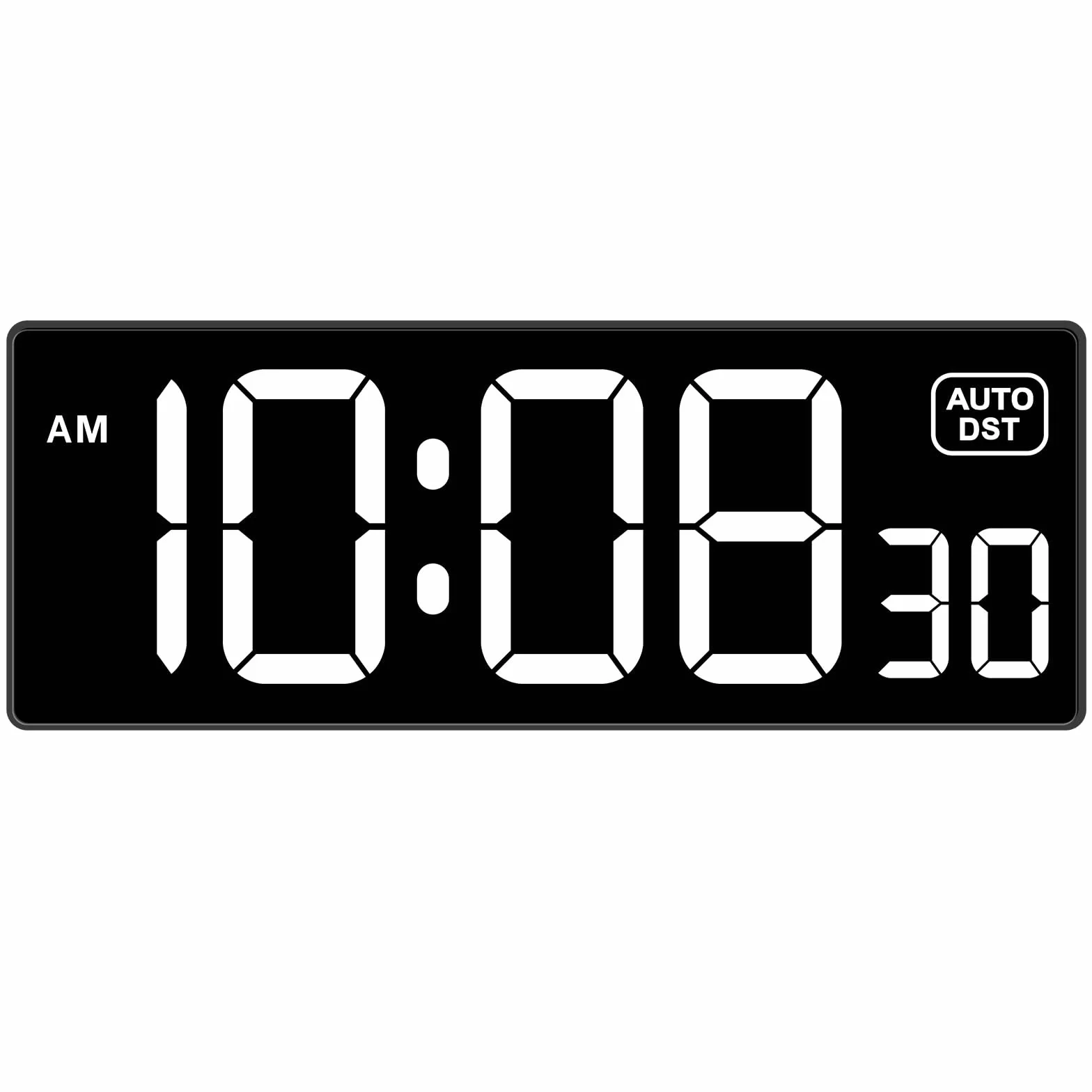 Soobest Reloj de pared digital LED con segundos, enchufe eléctrico, regulador automático DST, pantalla grande LED, 25,4 cm (blanco)