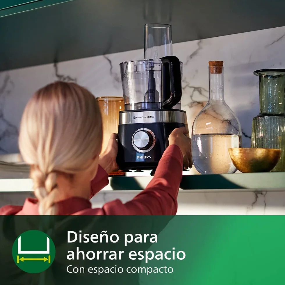 Philips Robot de Cocina Compacto y Licuadora - 850W, 31 Funciones, Jarra 2.1L, PowerChop, Cuchilla de Acero Inoxidable (HR7530/10)