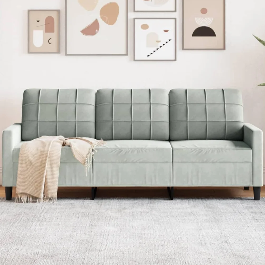 Sofá de 3 plazas Terciopelo Gris Claro 180 cm, sofá de Terciopelo,sofá para 3 Personas