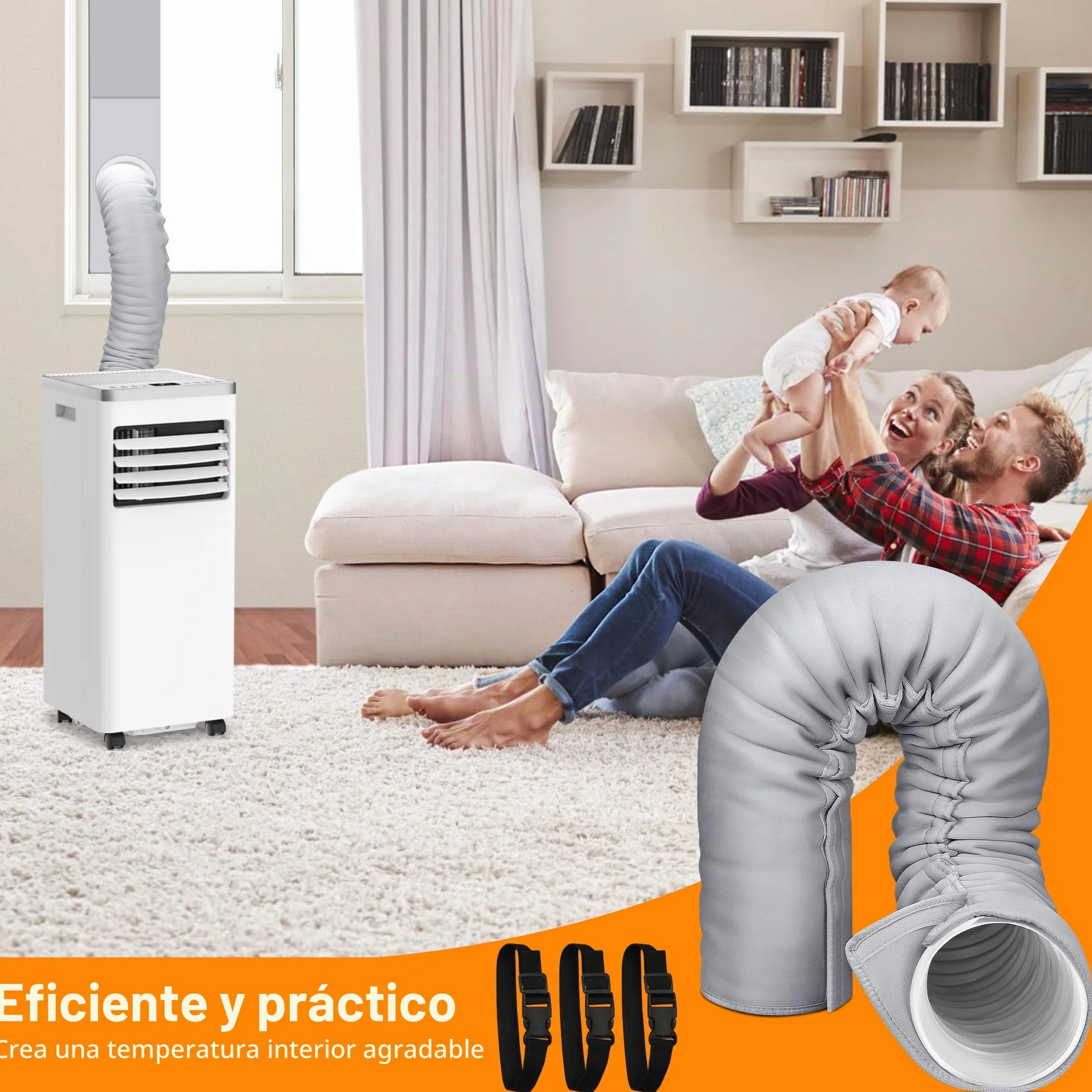 Funda de aislamiento portátil para manguera de aire acondicionado, cubierta aislada 5-5.9 pulgadas, 3 correas