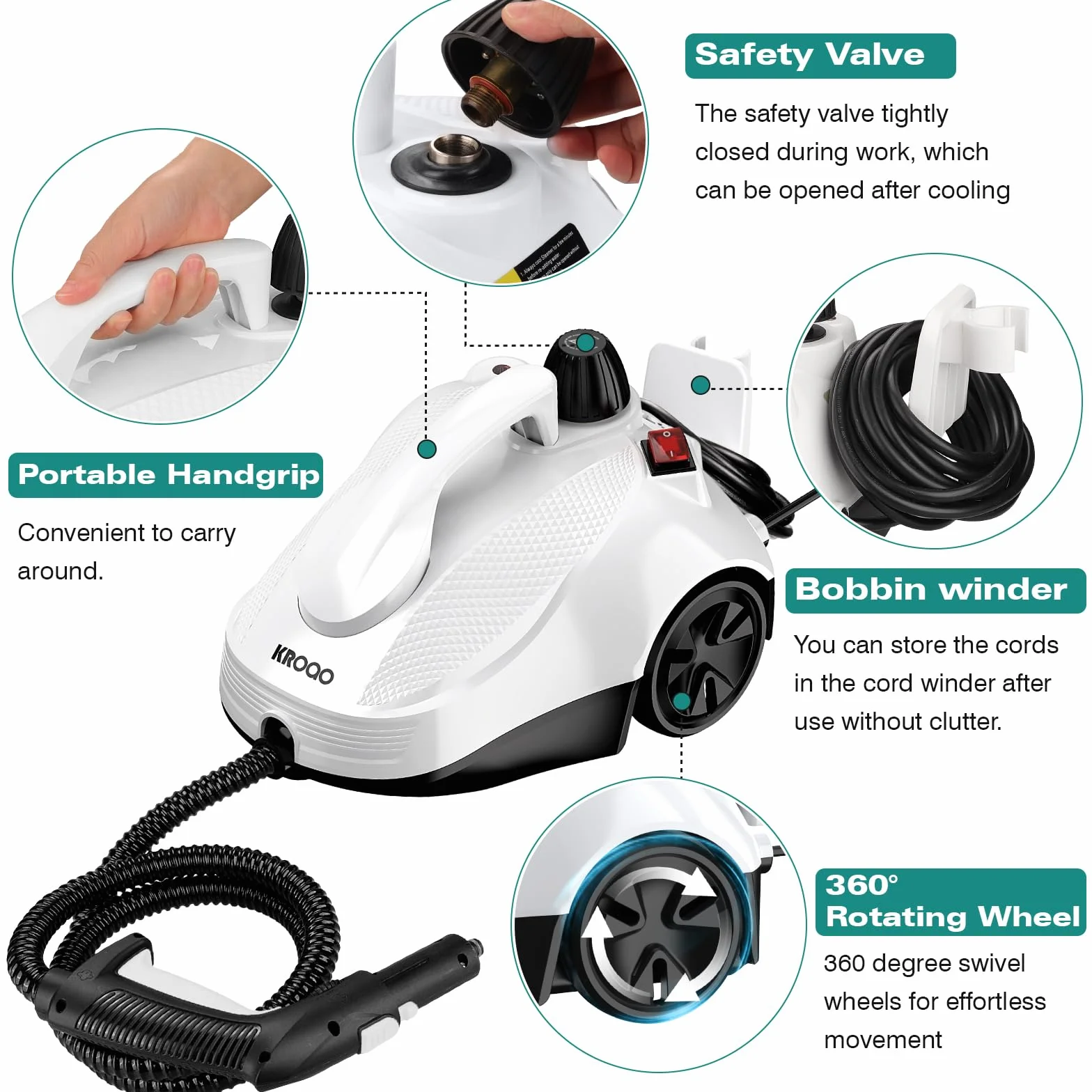 vaporeta limpieza hogar - limpiador a vapor multifuncional con 23 accesorios para eliminar manchas de paredes, suelos, alfombras, sofás, coches, azulejos, tapicerías, baños, 1,5 litros