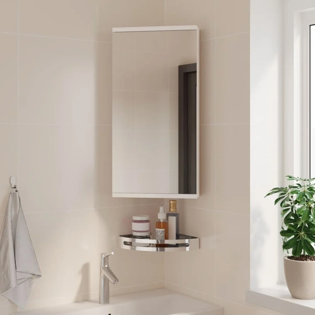 IKAYAA Mueble Suspendido de Espejo de Esquina Armario de Pared con Espejo Armario de Baño con Puertas Gabinete de Espejo Mueble Colgante Blanco 30 x 24 x 60 cm
