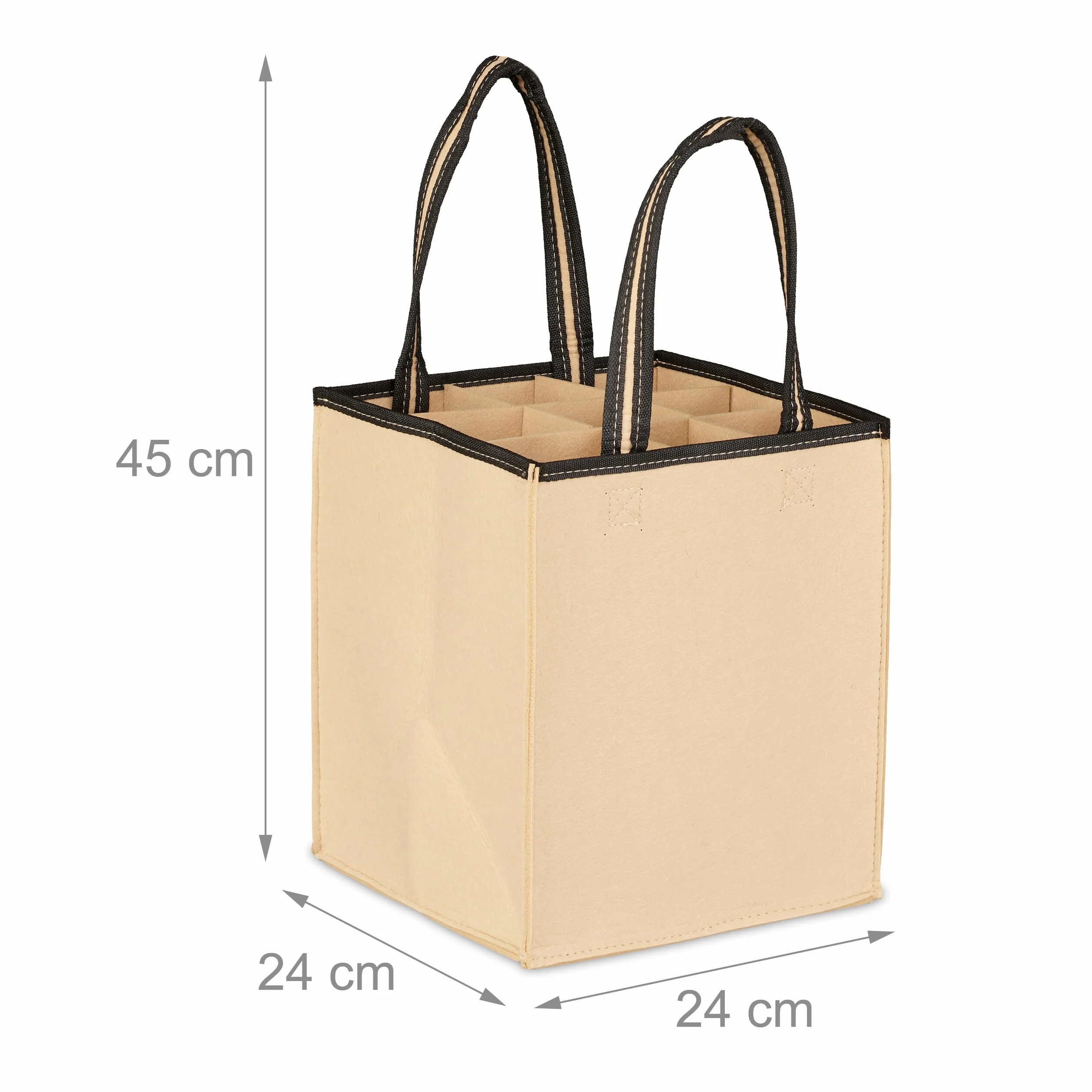 Relaxdays 9 Bolsas para 9 Botellas, Portabotellas de Fieltro, para Transportar la Compra, Cerveza, Agua, 45 x 24 x 24 cm, Beige