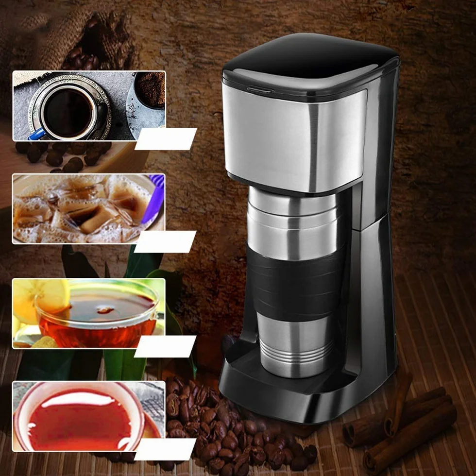Cafetera, Cafetera con Filtro de café, Cafetera de Acero Inoxidable Negro y Cepillado, Mini cafetera Totalmente automática, 650 W, para Familia, Oficina, para Cocina Espresso Interesting