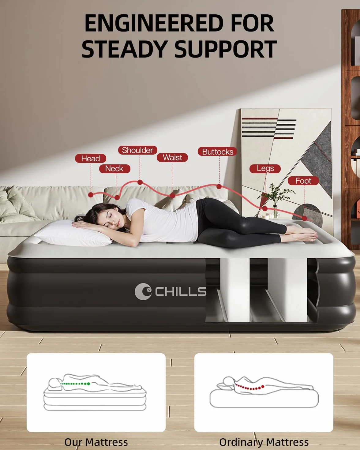 CHILLSUN Colchón Hinchable, colchón Inflable Equipado con Bomba autoinflable eléctrica（190x137x46cm）, Carga máxima de 275 kg, Adecuado para Uso doméstico y Camping (Individual/Doble)