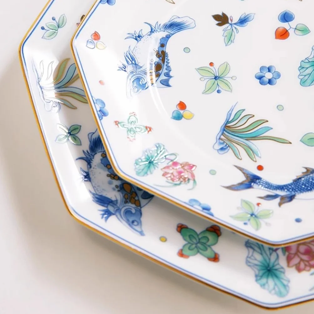 Platos Para Comer Plato De Cena De Cerámica Fresca, Vajilla China De Alta Gama For El Hogar, Plato De Filete De Aperitivos De Frutas Plato De Cerámica Para La Cena
