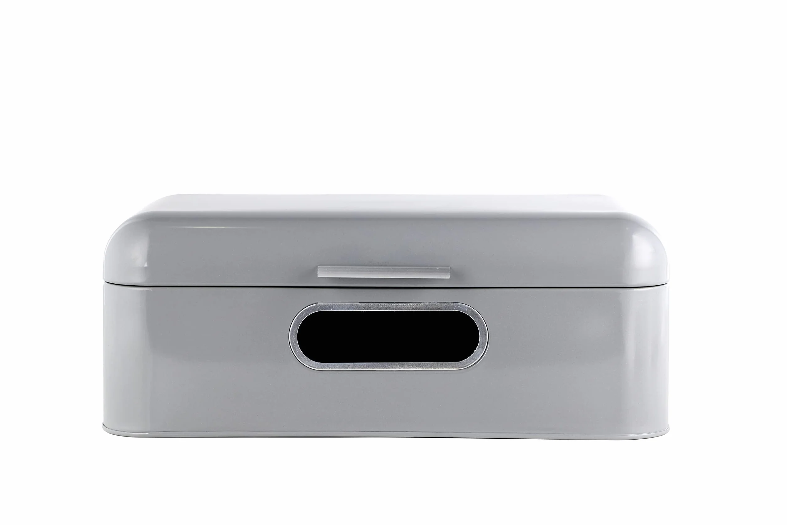 ECHTWERK Elegante panera de metal retro con ventana, caja de almacenamiento de ahorro de espacio, cesta de pan con tapa, almacenamiento para pan fresco aún más tiempo, gris, 42 x 23 x 16,5 cm