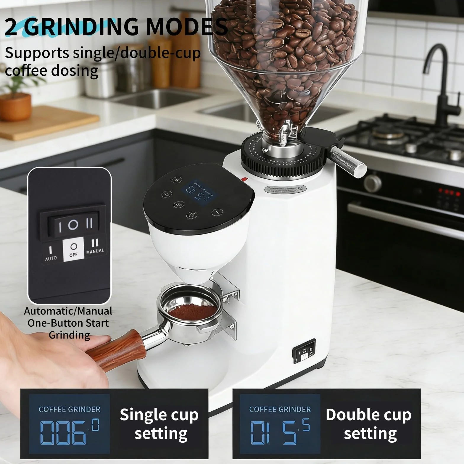 Molinillo de café de muelas, Molinillo para Espresso Profesional, Acero Inoxidable, 19 ajustes precisos y Panel de Control LED para Espresso/Prensa Francesa/Drip/Cold Brew Black